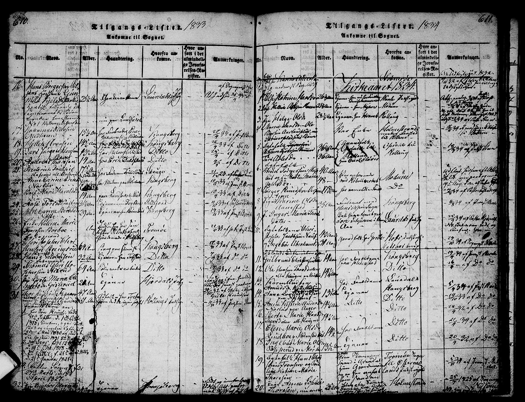 Sandsvær kirkebøker, AV/SAKO-A-244/G/Ga/L0003: Klokkerbok nr. I 3, 1817-1839, s. 610-611