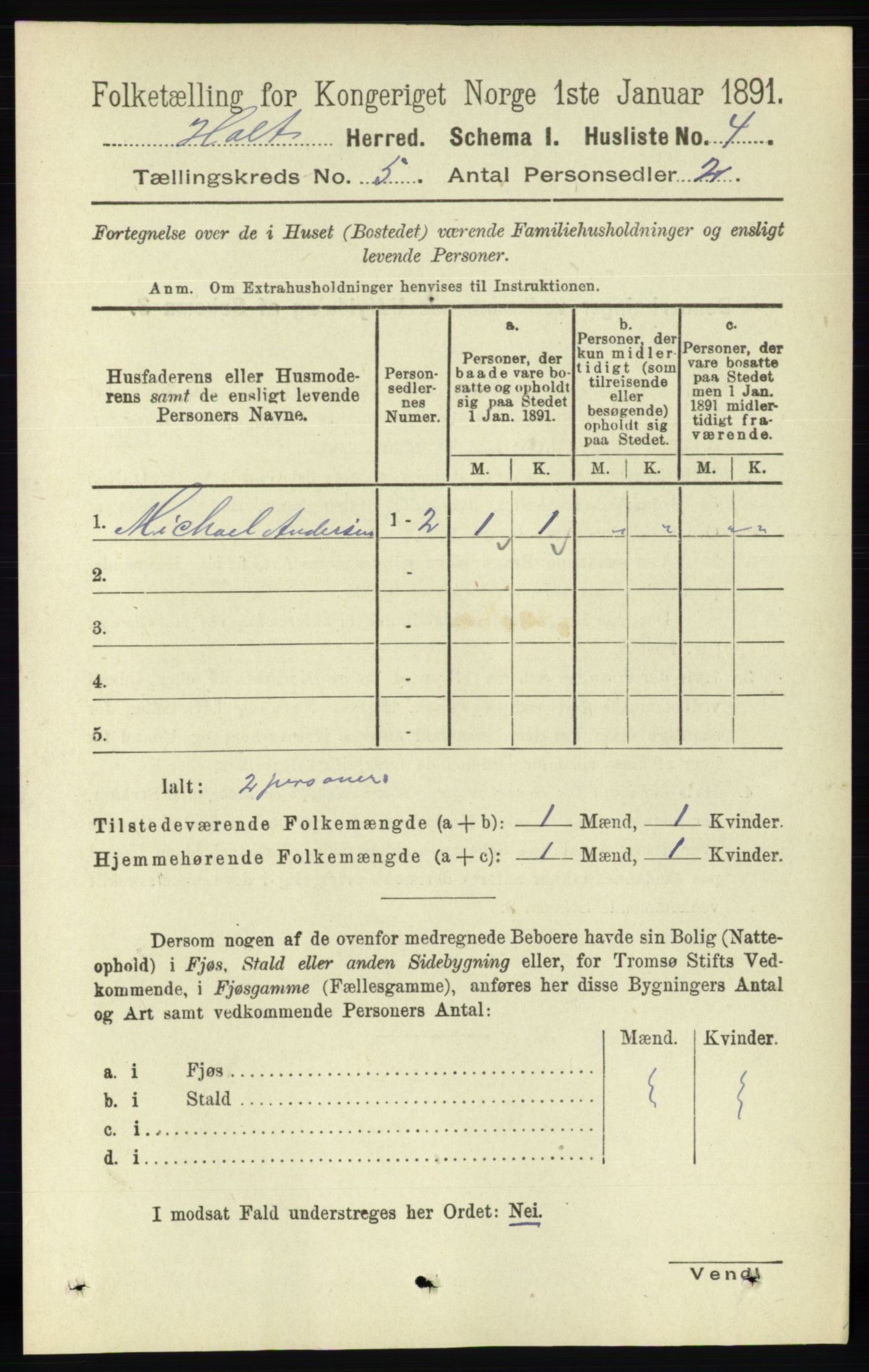 RA, Folketelling 1891 for 0914 Holt herred, 1891, s. 2218