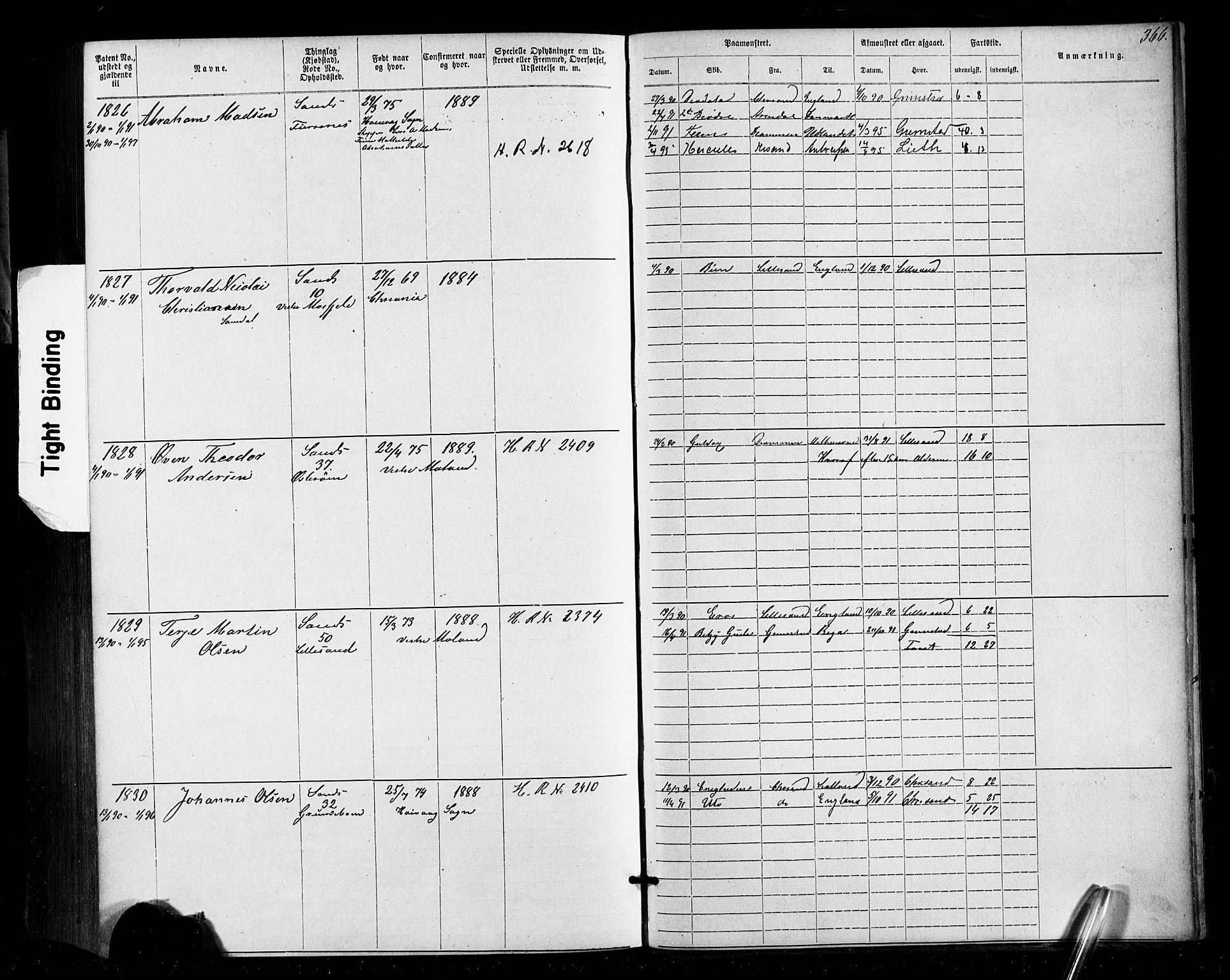 Lillesand mønstringskrets, SAK/2031-0014/F/Fa/L0002: Annotasjonsrulle nr 1-1910 med register, W-8, 1868-1891, s. 375