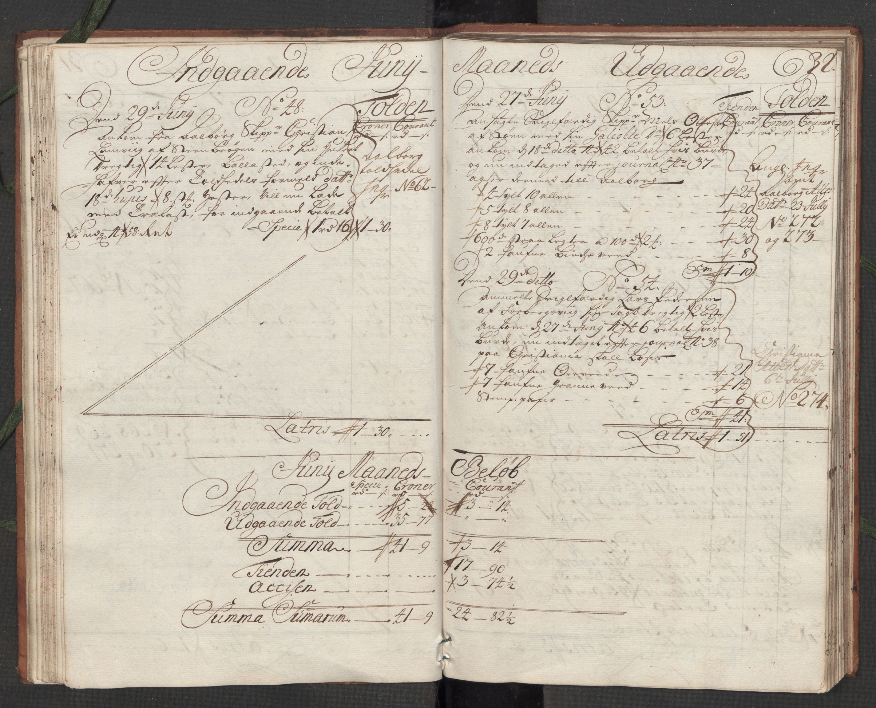 Generaltollkammeret, tollregnskaper, AV/RA-EA-5490/R09/L0007/0001: Tollregnskaper Holmestrand / Hovedtollbok, 1731, s. 31b-32a