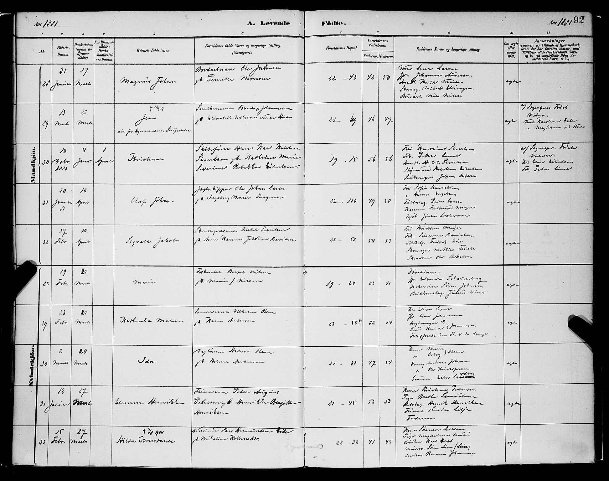 Korskirken sokneprestembete, SAB/A-76101/H/Hab: Klokkerbok nr. B 8, 1878-1887, s. 92