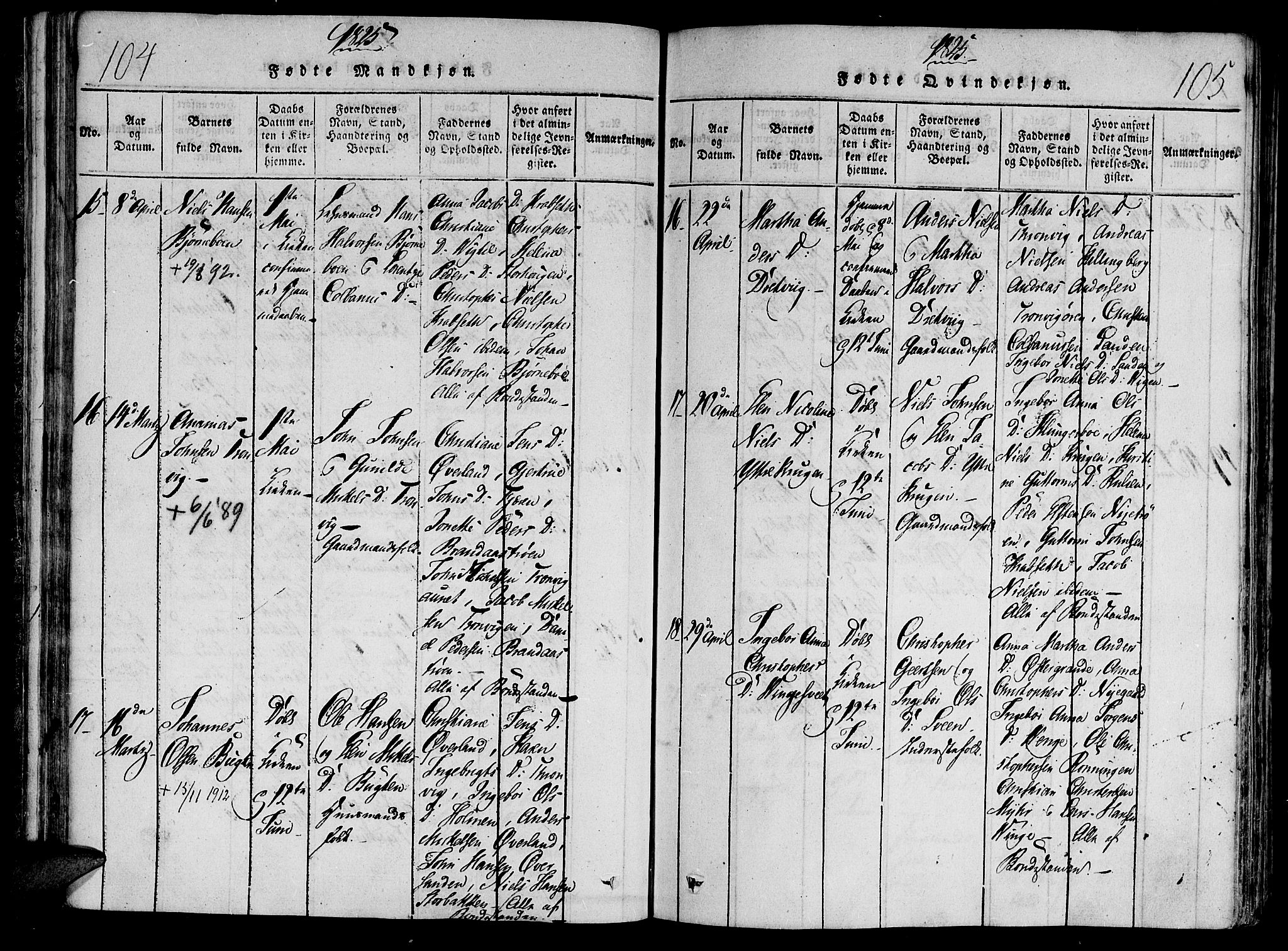 Ministerialprotokoller, klokkerbøker og fødselsregistre - Nord-Trøndelag, SAT/A-1458/701/L0005: Ministerialbok nr. 701A05 /1, 1816-1825, s. 104-105
