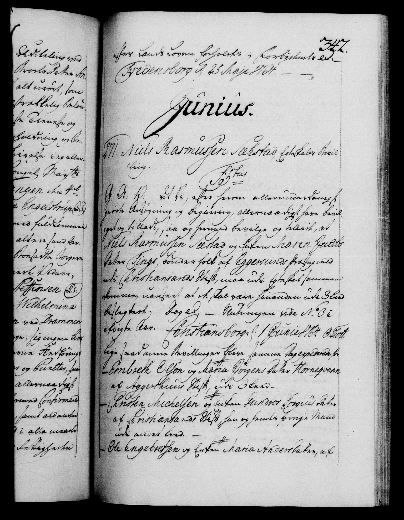 Danske Kanselli 1572-1799, RA/EA-3023/F/Fc/Fca/Fcaa/L0042: Norske registre, 1763-1766, s. 342a