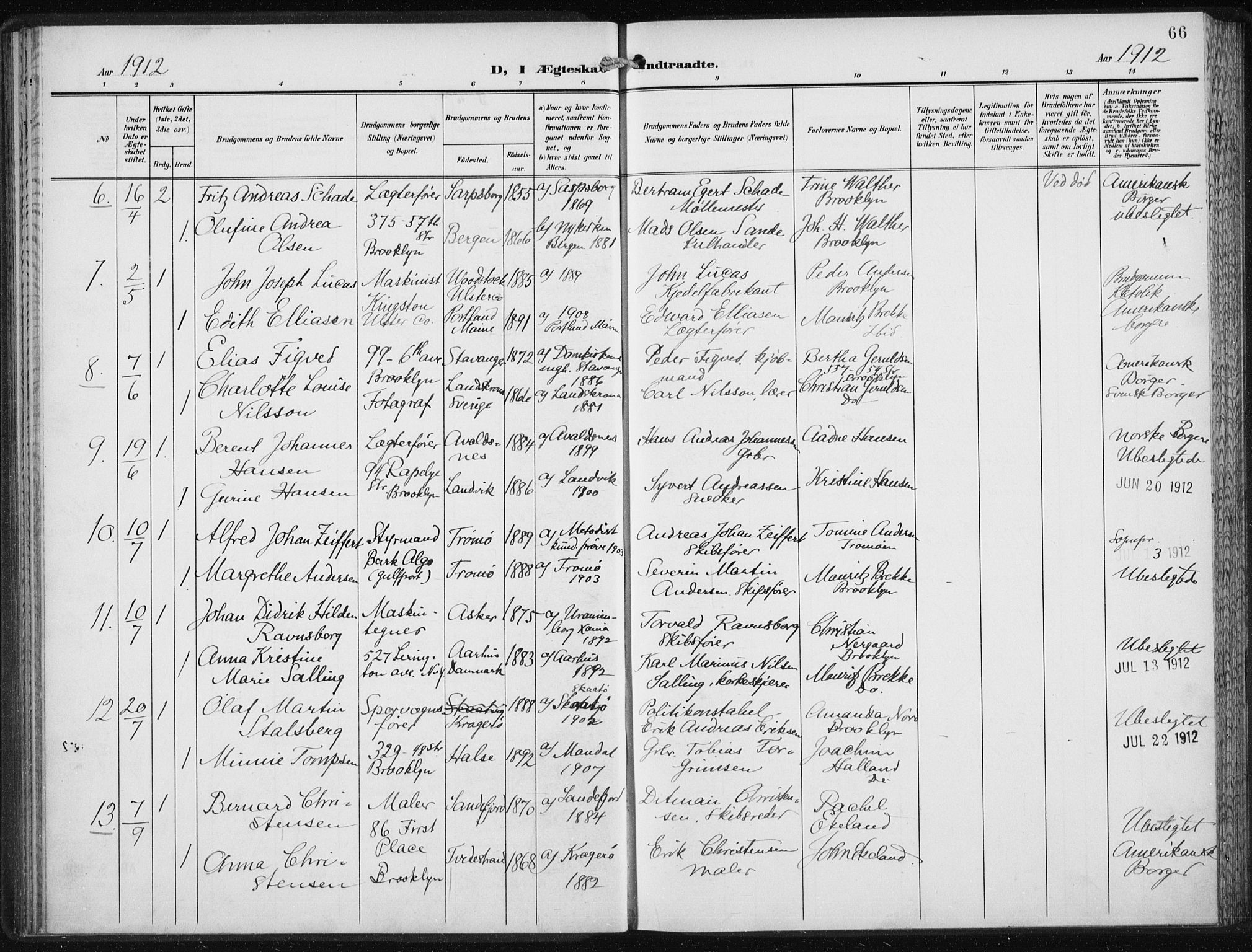Den norske sjømannsmisjon i utlandet/New York, AV/SAB-SAB/PA-0110/H/Ha/L0006: Ministerialbok nr. A 6, 1909-1914, s. 66