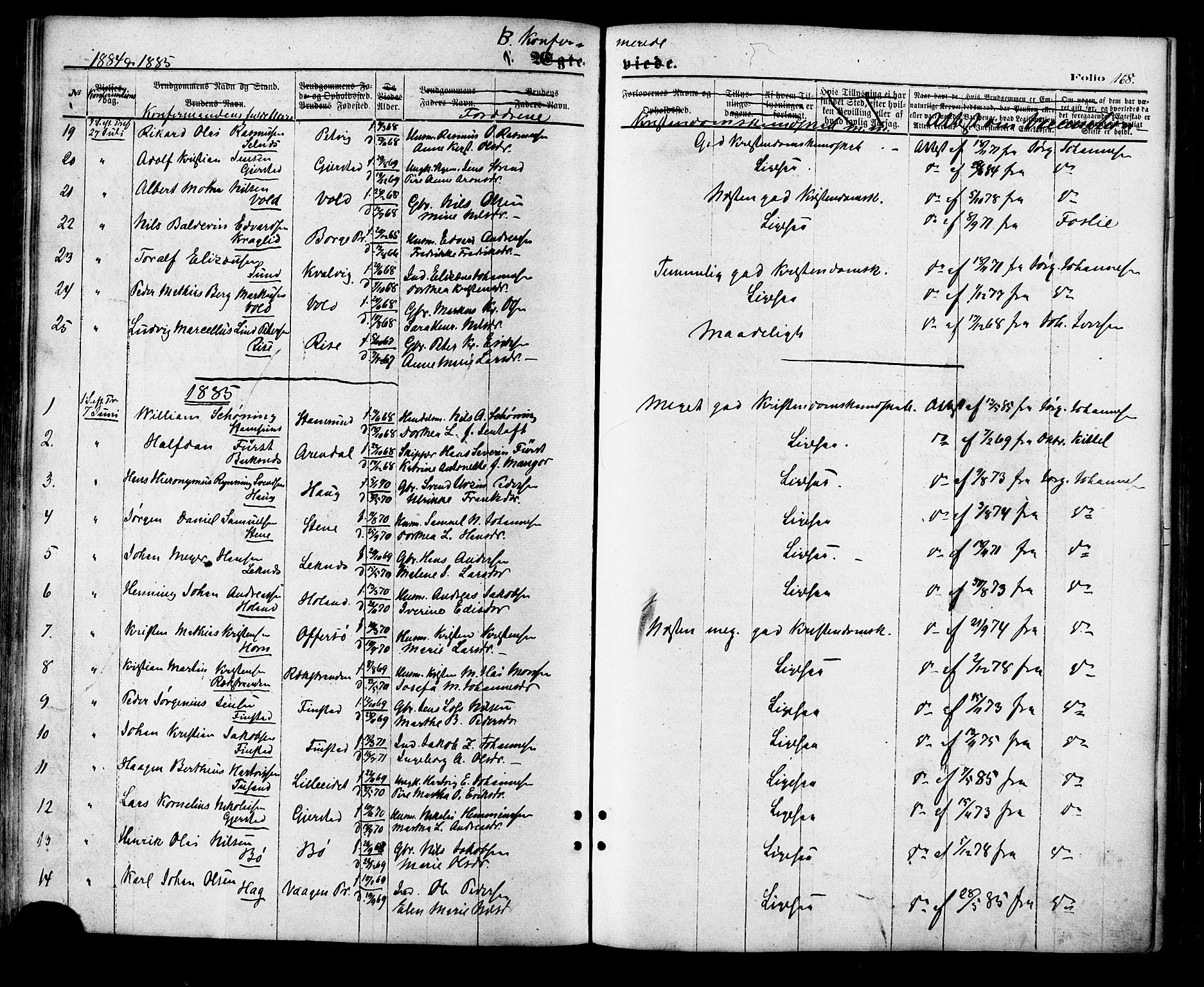 Ministerialprotokoller, klokkerbøker og fødselsregistre - Nordland, AV/SAT-A-1459/881/L1166: Klokkerbok nr. 881C03, 1876-1885, s. 168