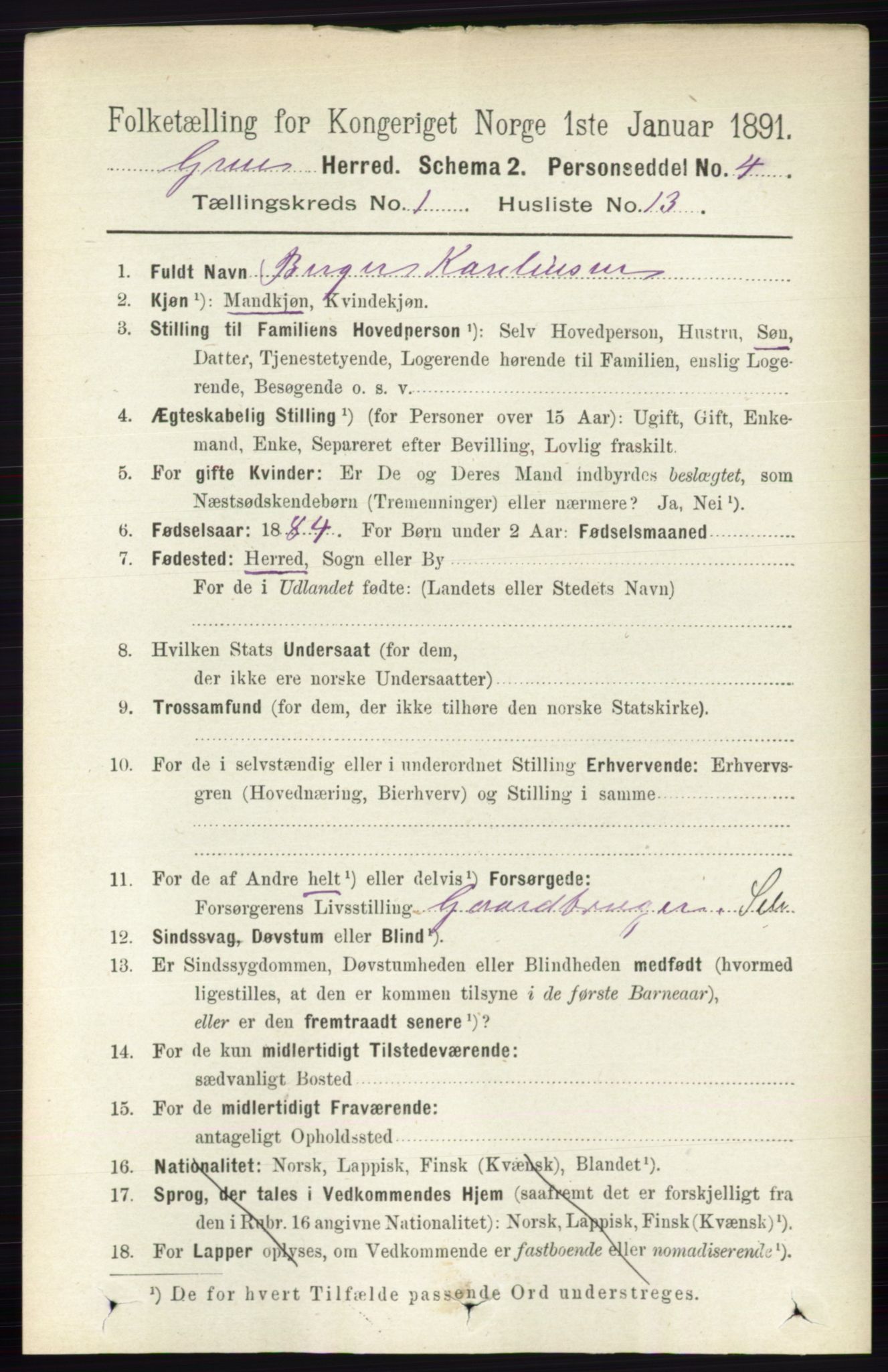 RA, Folketelling 1891 for 0423 Grue herred, 1891, s. 269