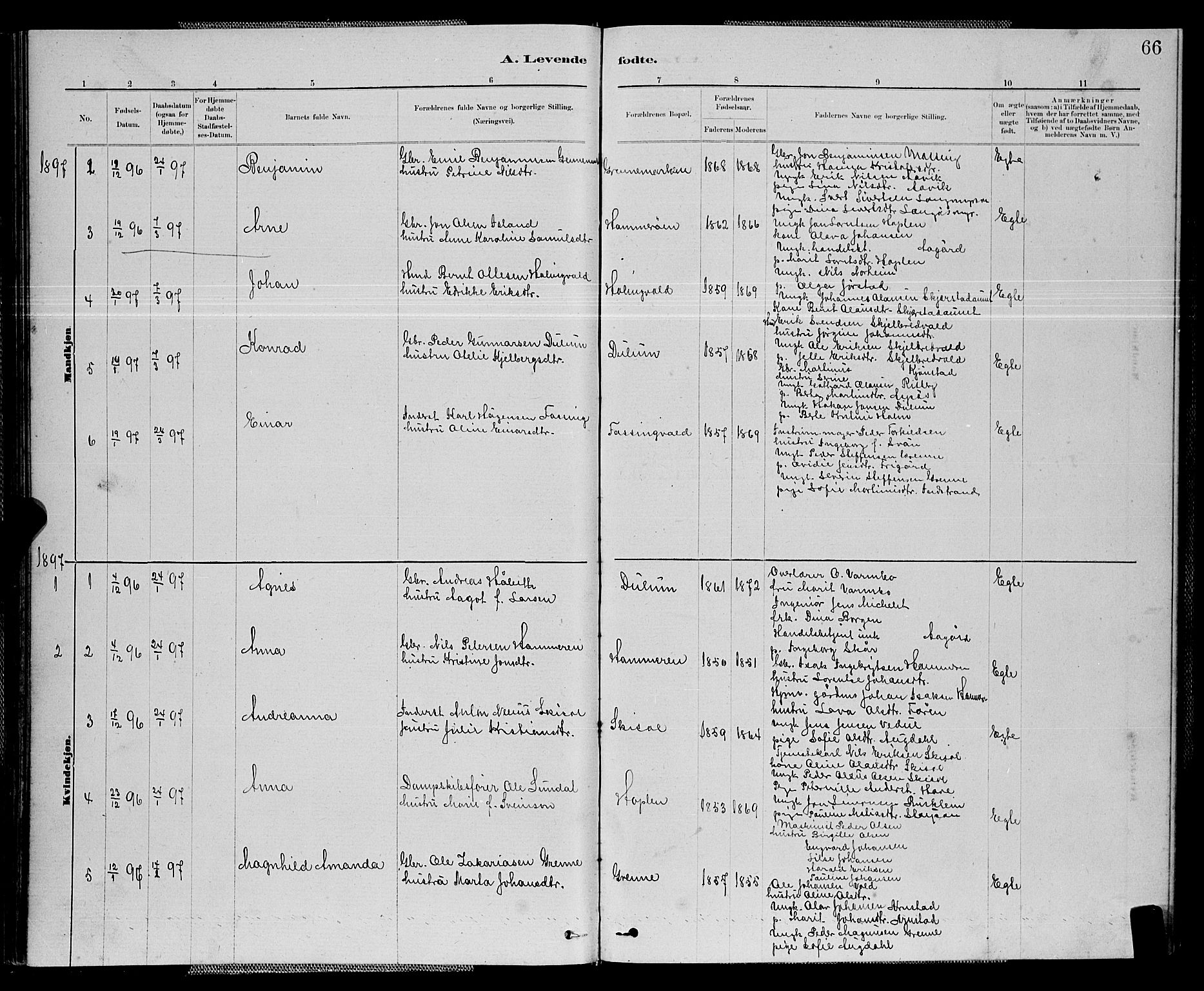 Ministerialprotokoller, klokkerbøker og fødselsregistre - Nord-Trøndelag, SAT/A-1458/714/L0134: Klokkerbok nr. 714C03, 1878-1898, s. 66