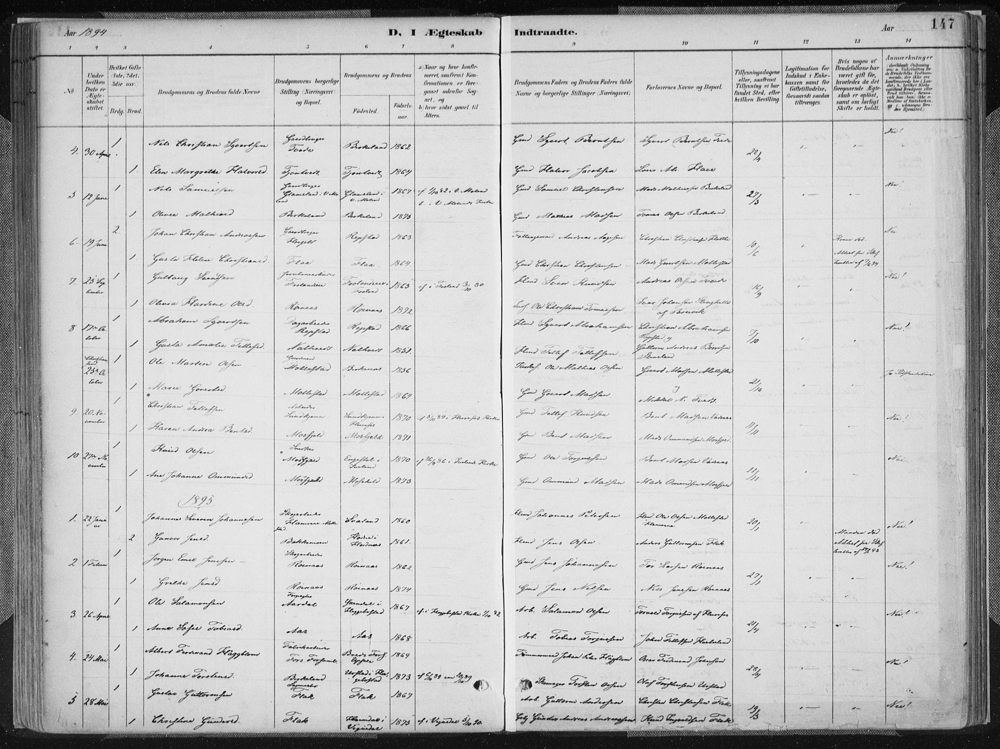 Birkenes sokneprestkontor, SAK/1111-0004/F/Fa/L0005: Ministerialbok nr. A 5, 1887-1907, s. 147