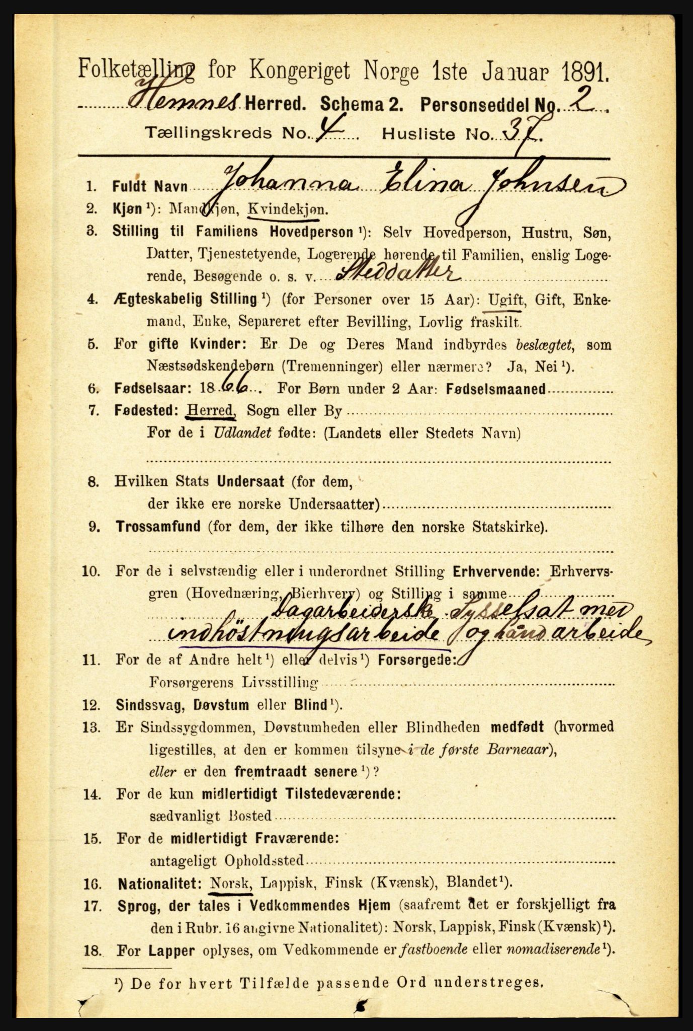 RA, Folketelling 1891 for 1832 Hemnes herred, 1891, s. 2478