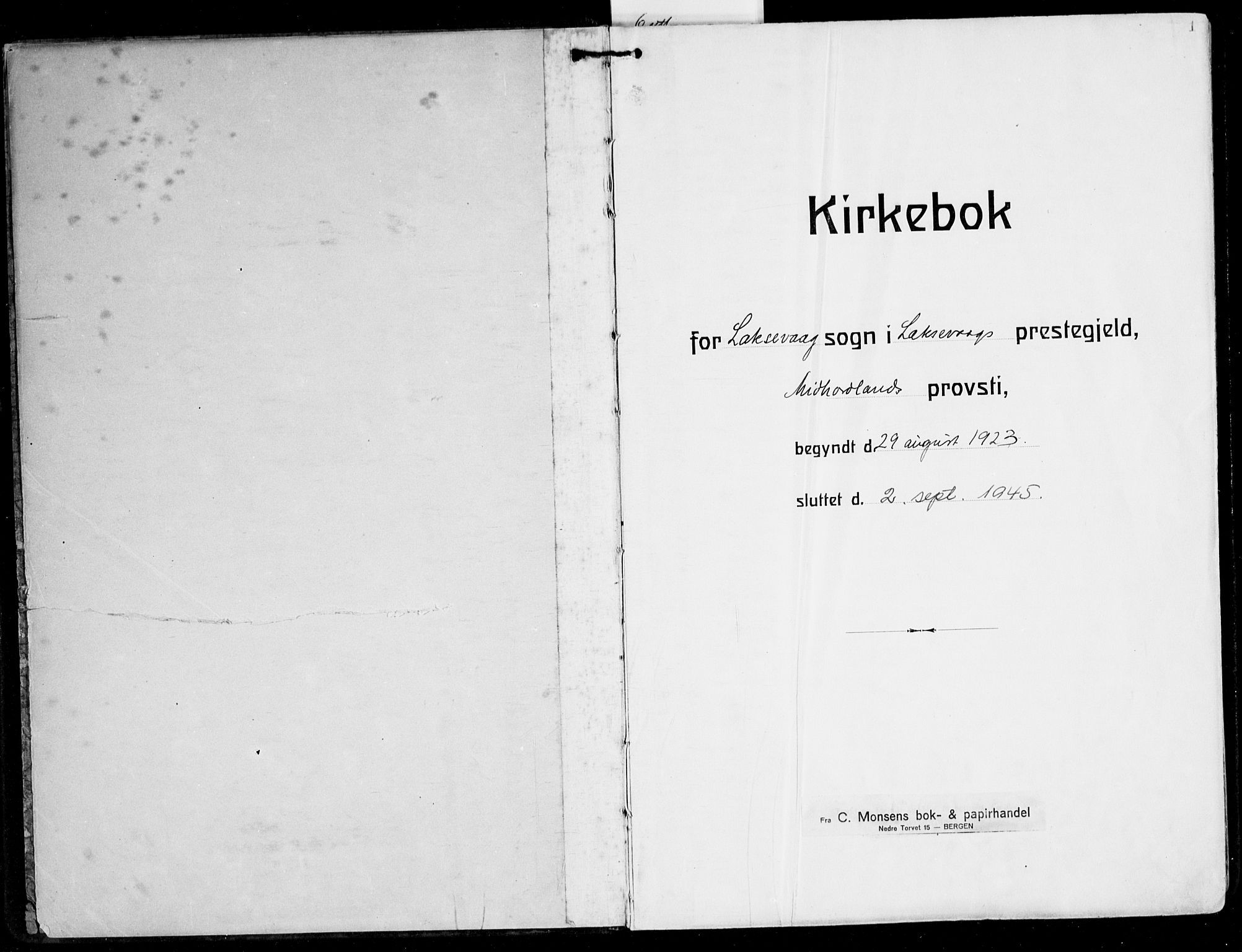 Laksevåg Sokneprestembete, SAB/A-76501/H/Ha/Hab/Haba: Klokkerbok nr. A 7, 1923-1945, s. 1