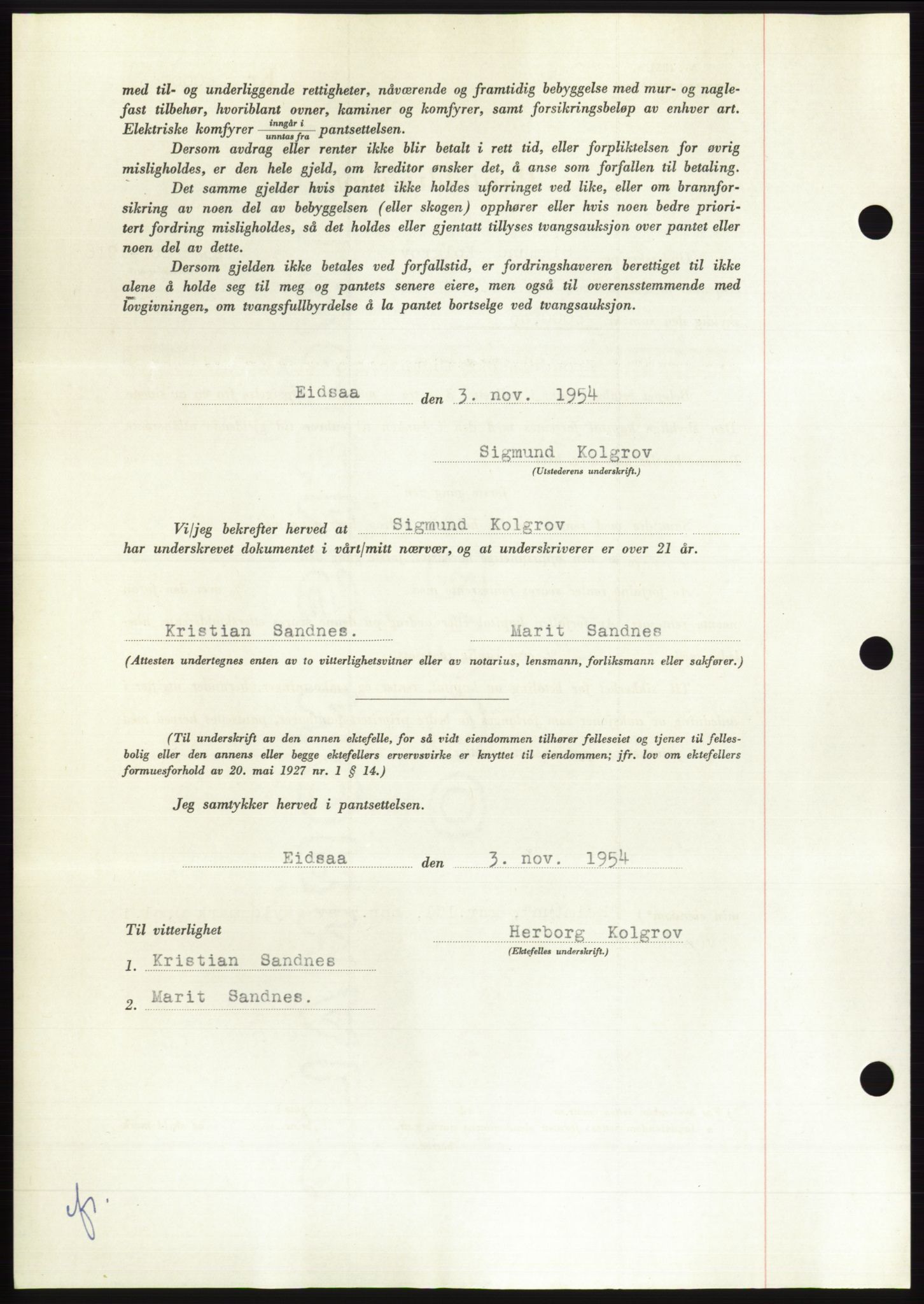 Søre Sunnmøre sorenskriveri, AV/SAT-A-4122/1/2/2C/L0126: Pantebok nr. 14B, 1954-1955, Dagboknr: 2928/1954