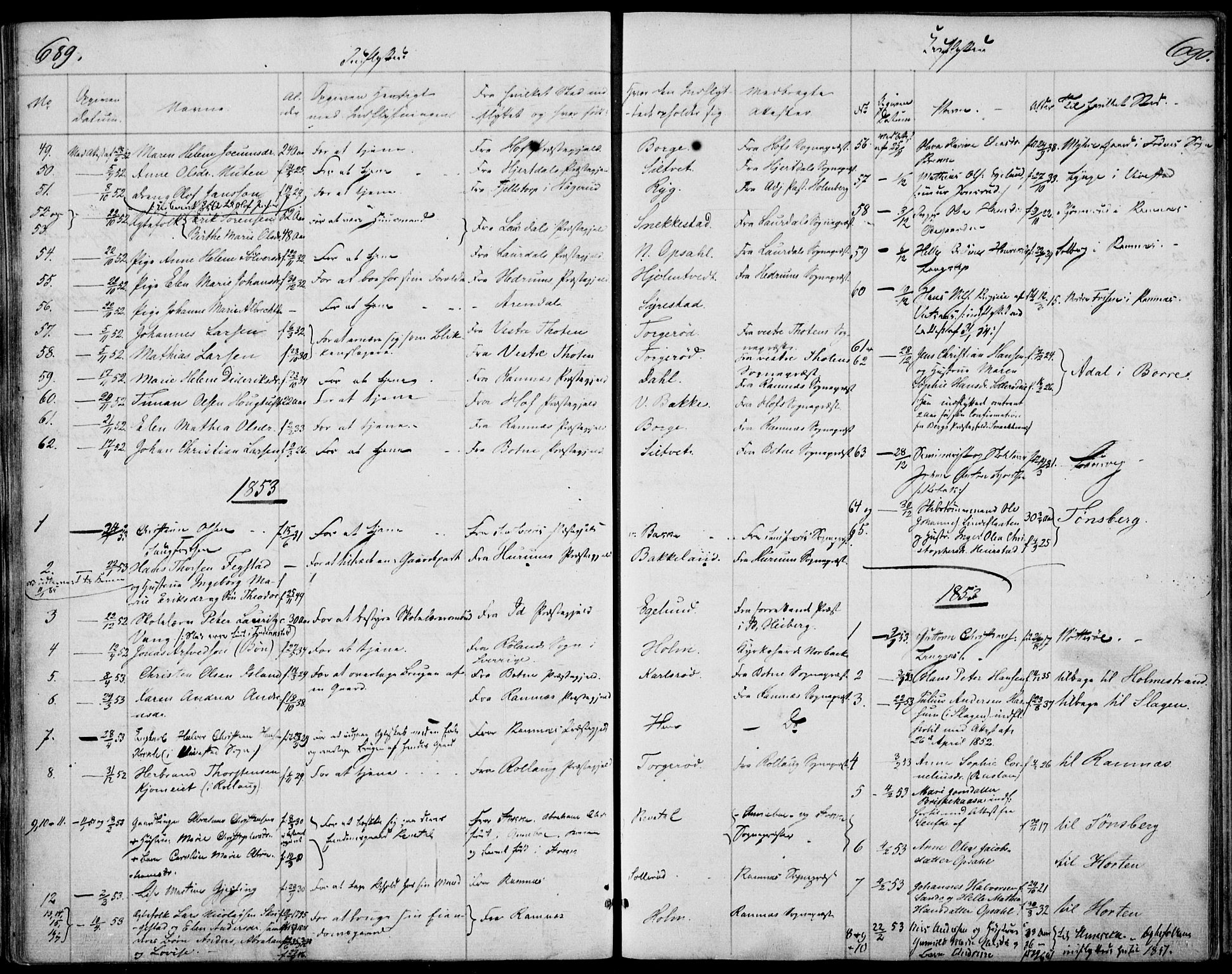 Våle kirkebøker, AV/SAKO-A-334/F/Fa/L0009b: Ministerialbok nr. I 9B, 1841-1860, s. 689-690