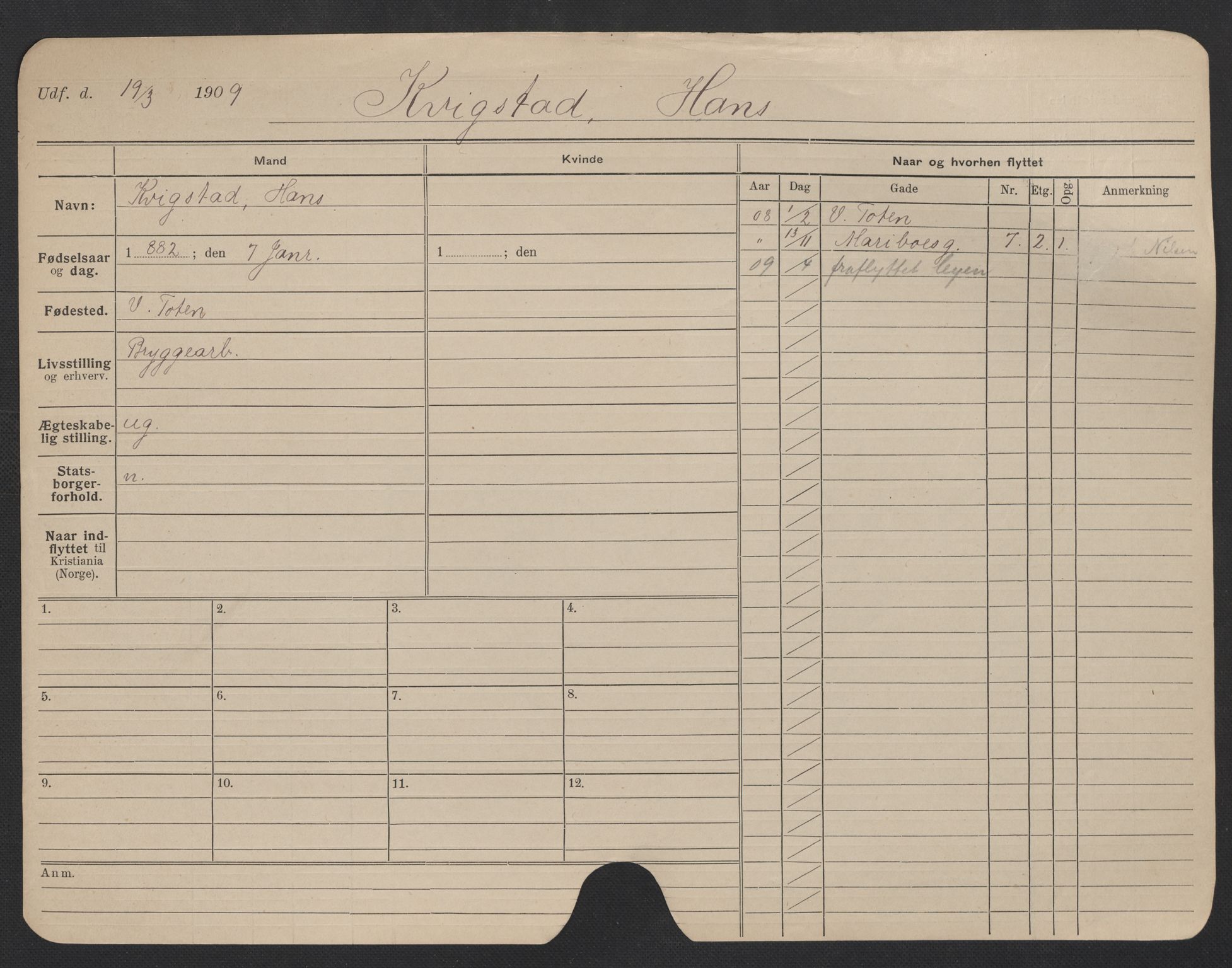 Oslo folkeregister, Registerkort, SAO/A-11715/F/Fa/Fac/L0006: Menn, 1906-1914, s. 951a