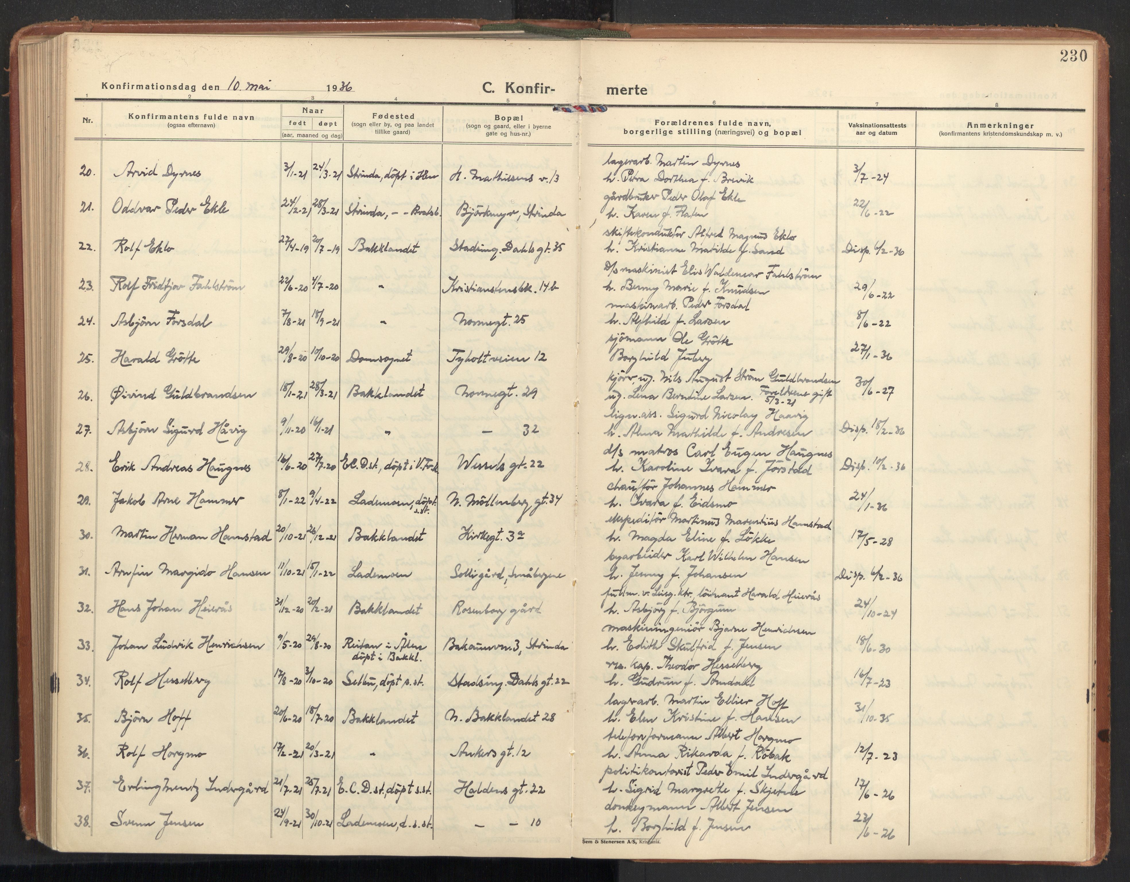 Ministerialprotokoller, klokkerbøker og fødselsregistre - Sør-Trøndelag, SAT/A-1456/604/L0208: Ministerialbok nr. 604A28, 1923-1937, s. 230