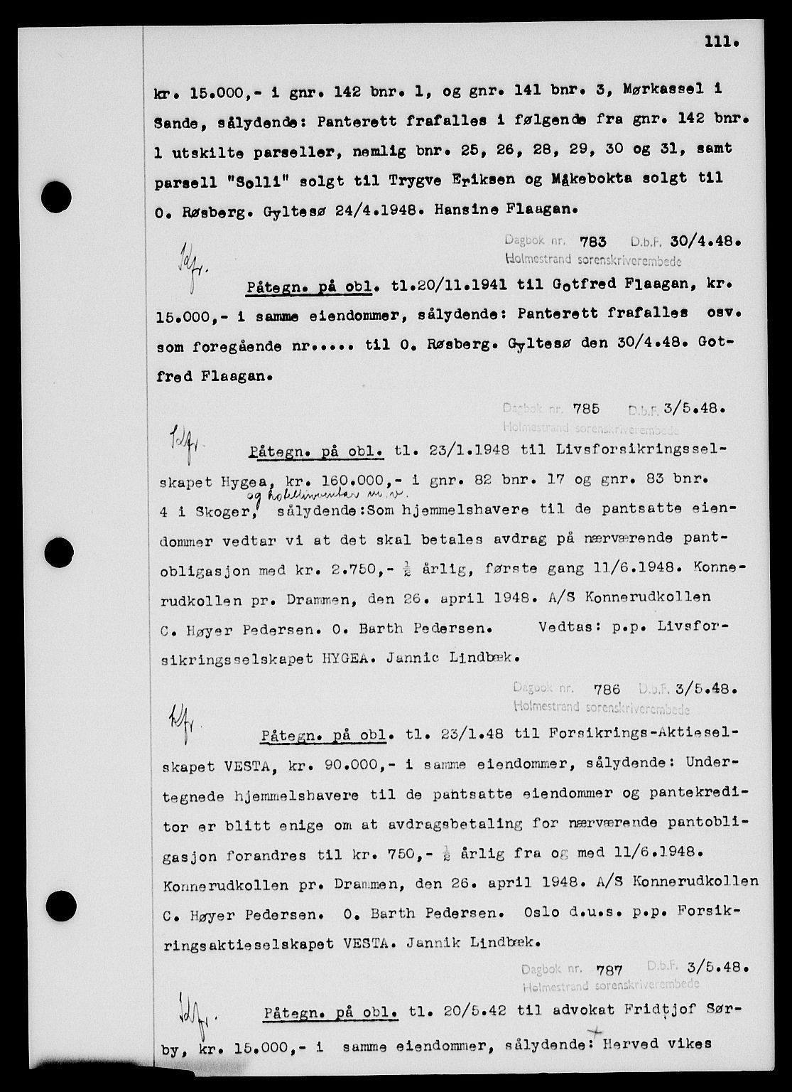 Holmestrand sorenskriveri, SAKO/A-67/G/Ga/Gab/L0058: Pantebok nr. B-58, 1947-1948, s. 111, Dagboknr: 783/1948