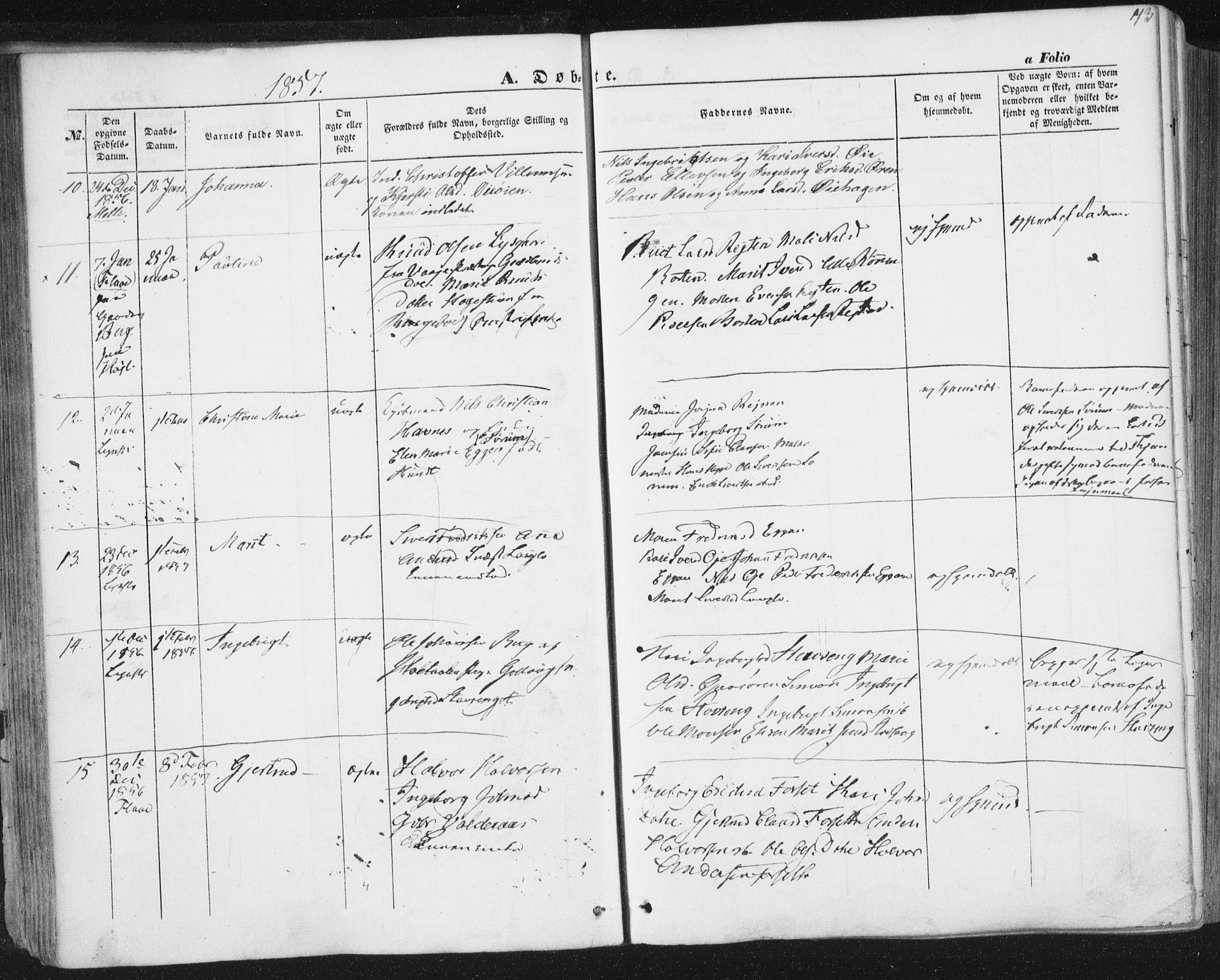 Ministerialprotokoller, klokkerbøker og fødselsregistre - Sør-Trøndelag, SAT/A-1456/691/L1076: Ministerialbok nr. 691A08, 1852-1861, s. 73