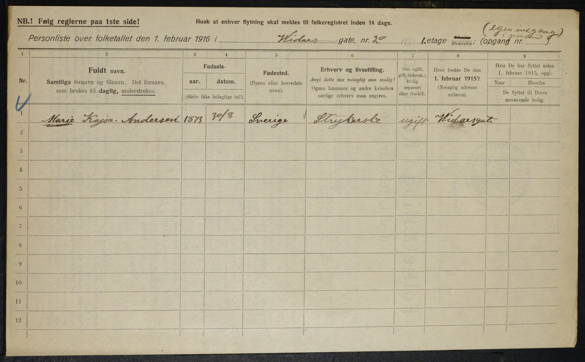 OBA, Kommunal folketelling 1.2.1916 for Kristiania, 1916, s. 127386