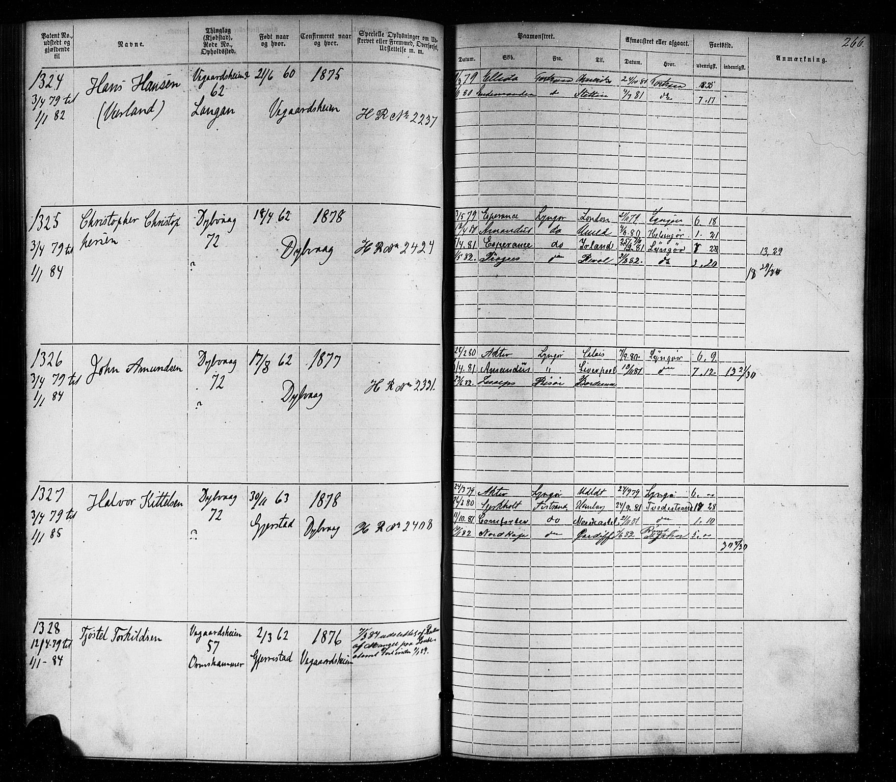 Tvedestrand mønstringskrets, SAK/2031-0011/F/Fa/L0003: Annotasjonsrulle nr 1-1905 med register, U-25, 1866-1886, s. 290