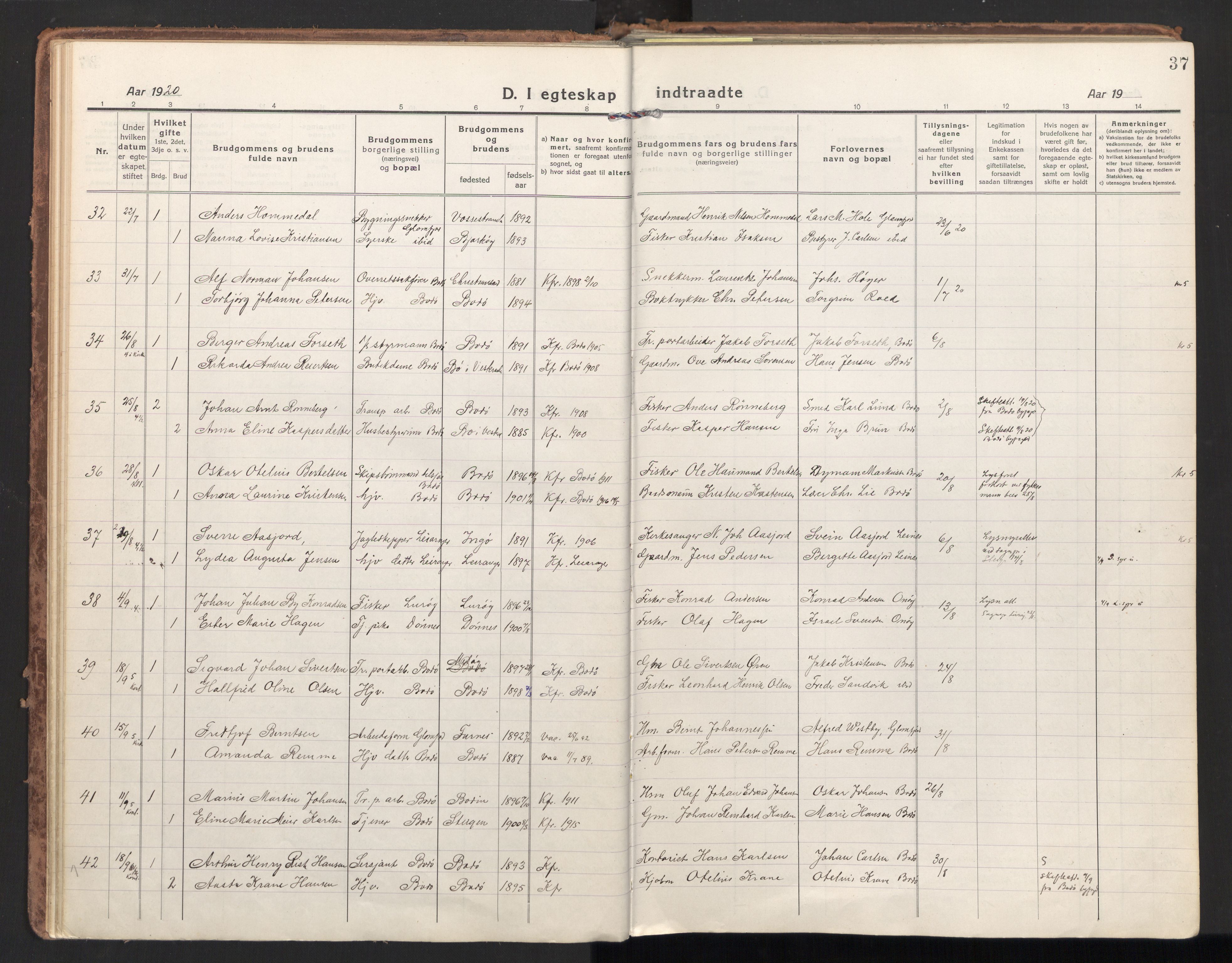 Ministerialprotokoller, klokkerbøker og fødselsregistre - Nordland, AV/SAT-A-1459/801/L0018: Ministerialbok nr. 801A18, 1916-1930, s. 37