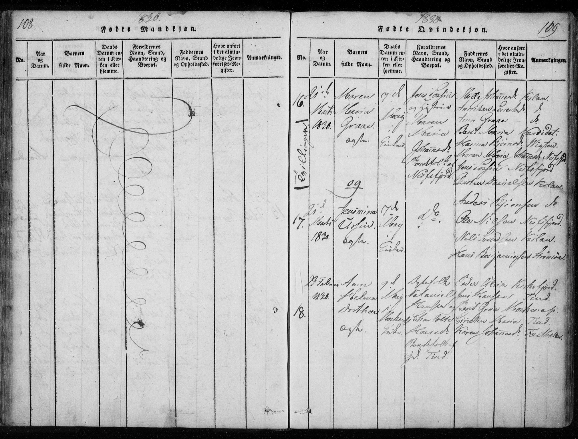 Ministerialprotokoller, klokkerbøker og fødselsregistre - Nordland, AV/SAT-A-1459/885/L1201: Ministerialbok nr. 885A02, 1820-1837, s. 108-109