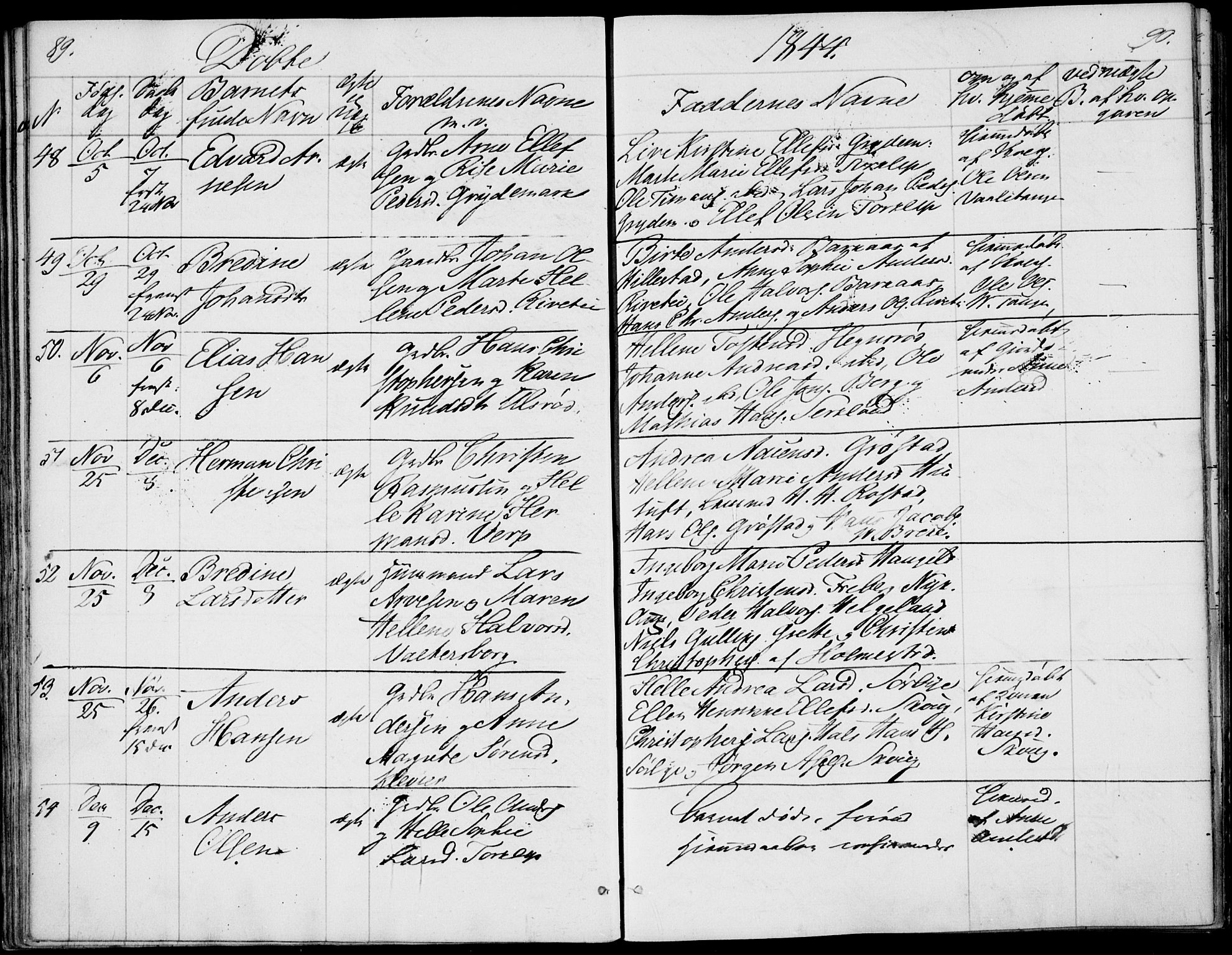 Våle kirkebøker, AV/SAKO-A-334/F/Fa/L0009a: Ministerialbok nr. I 9A, 1839-1860, s. 89-90
