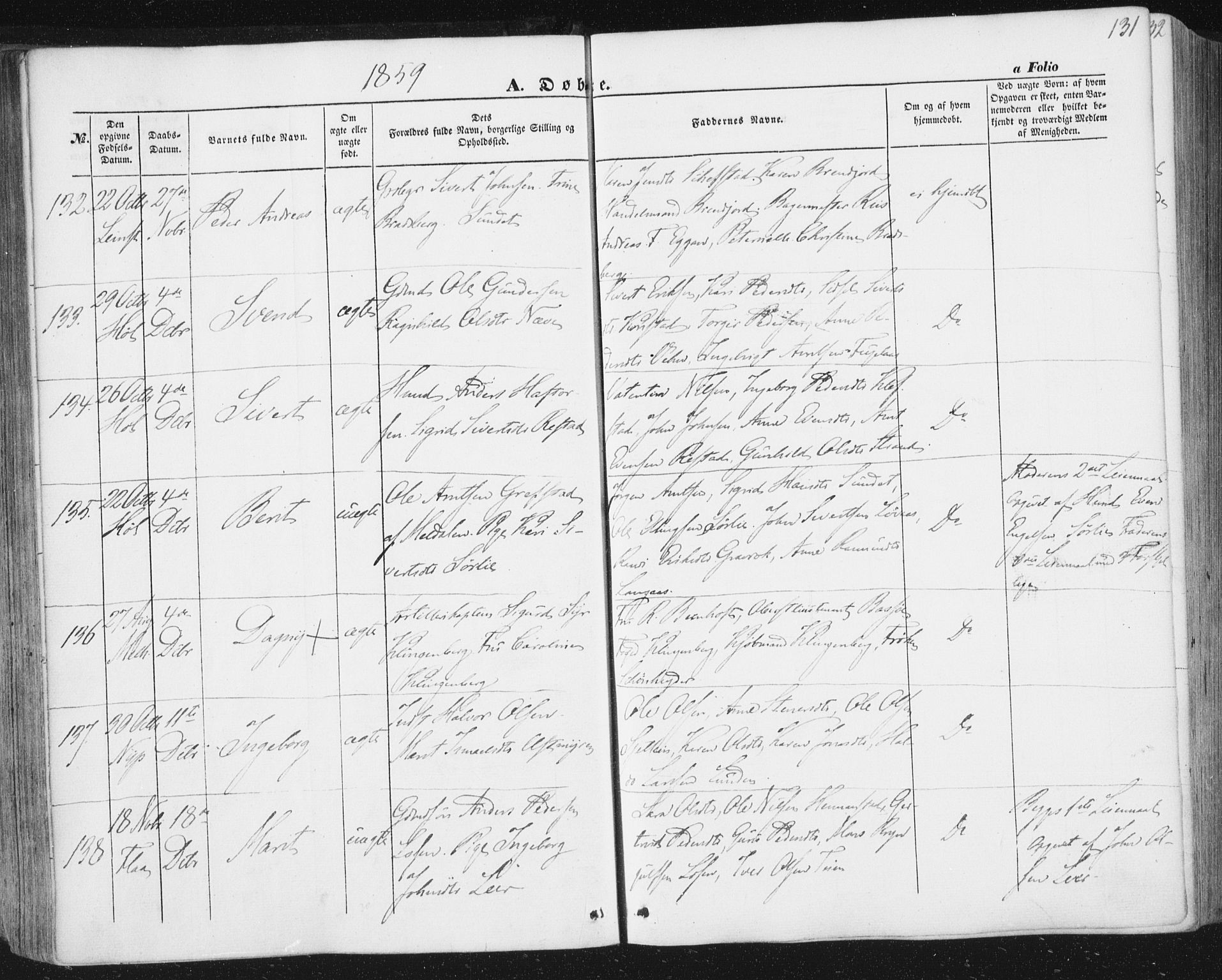 Ministerialprotokoller, klokkerbøker og fødselsregistre - Sør-Trøndelag, SAT/A-1456/691/L1076: Ministerialbok nr. 691A08, 1852-1861, s. 131