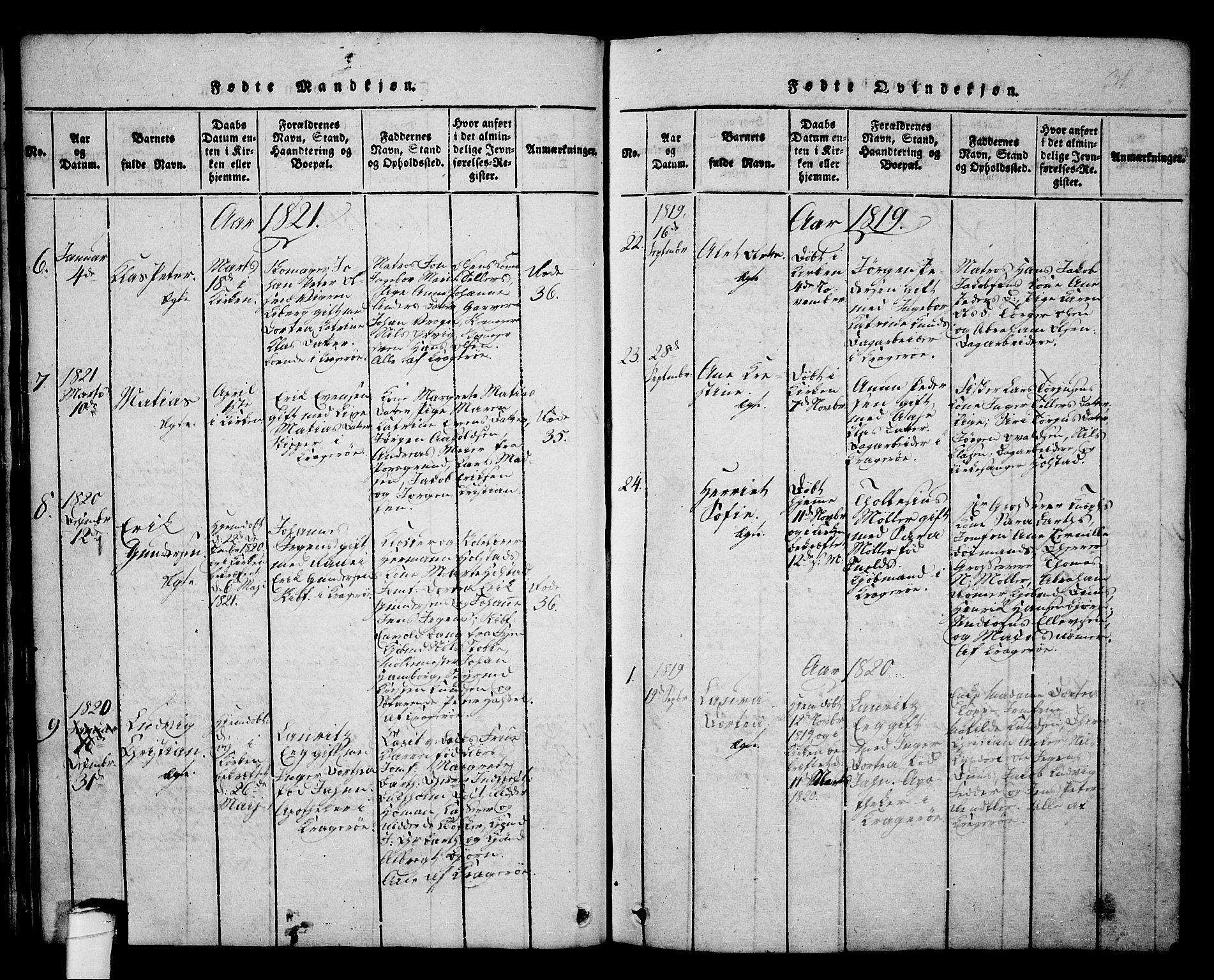 Kragerø kirkebøker, AV/SAKO-A-278/G/Ga/L0002: Klokkerbok nr. 2, 1814-1831, s. 31