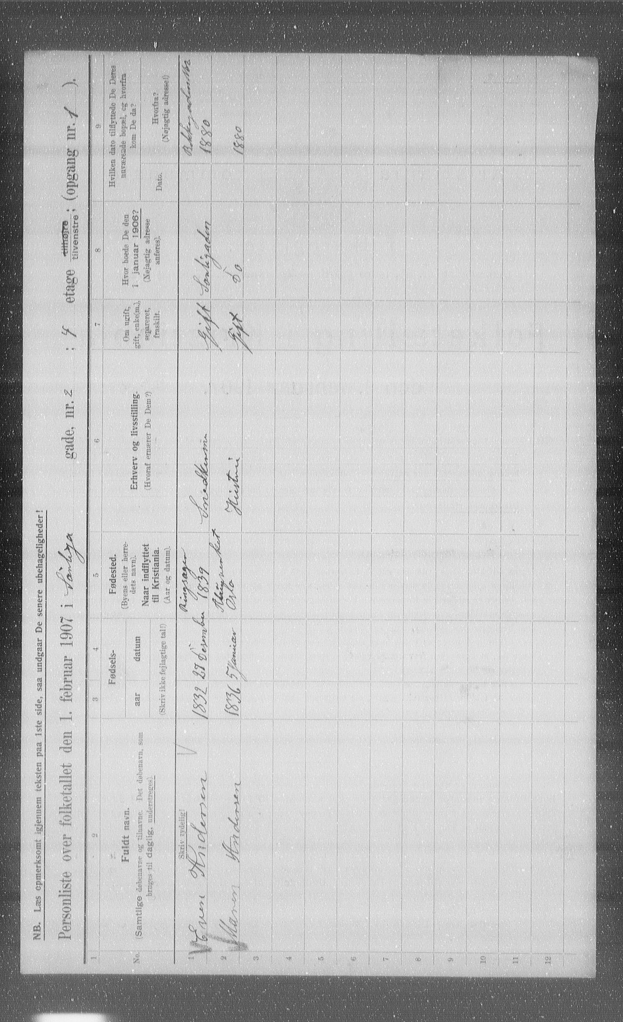 OBA, Kommunal folketelling 1.2.1907 for Kristiania kjøpstad, 1907, s. 54139