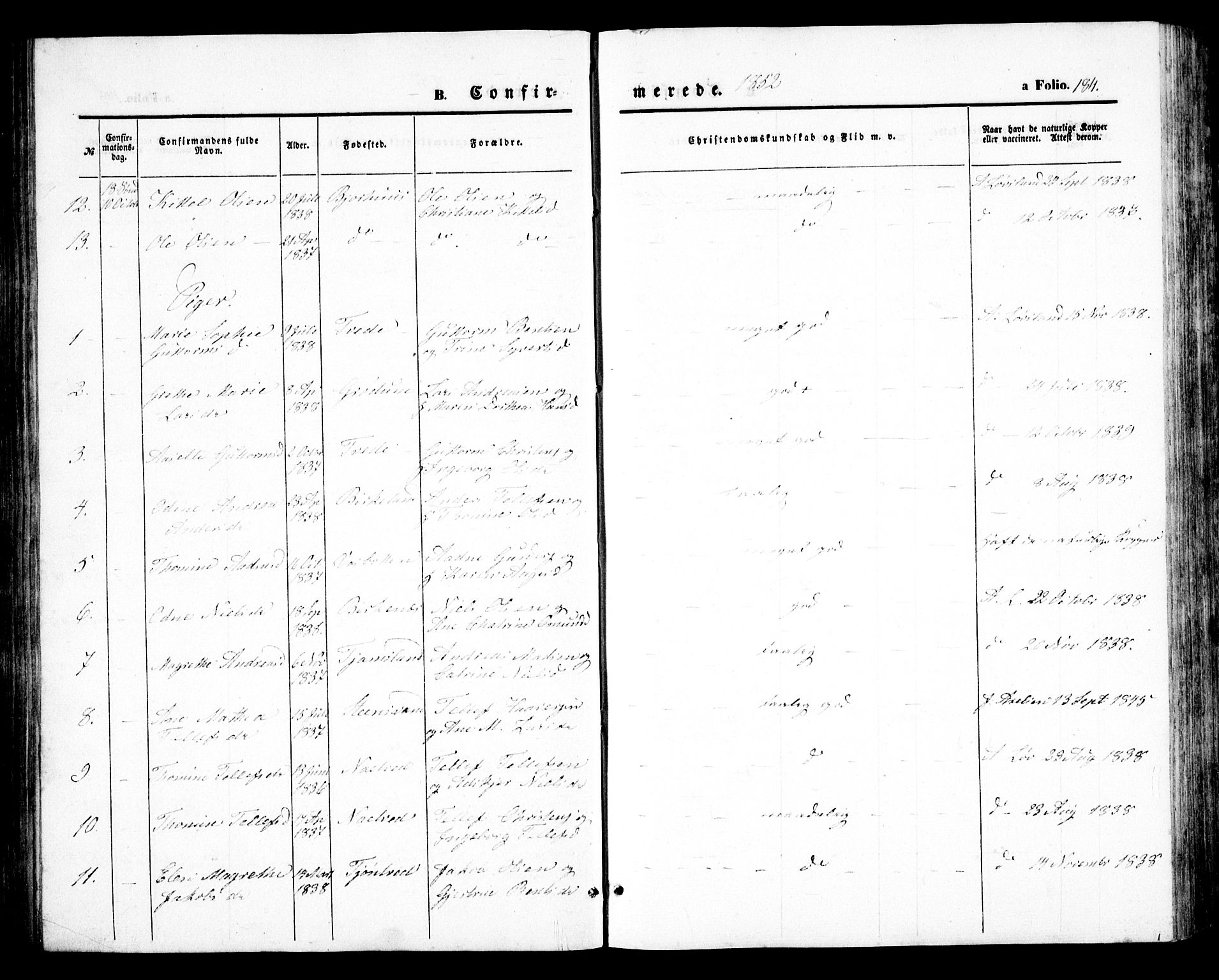 Birkenes sokneprestkontor, SAK/1111-0004/F/Fb/L0002: Klokkerbok nr. B 2, 1849-1876, s. 184