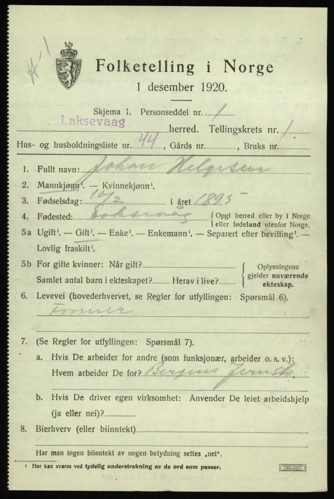 SAB, Folketelling 1920 for 1248 Laksevåg herred, 1920, s. 3254