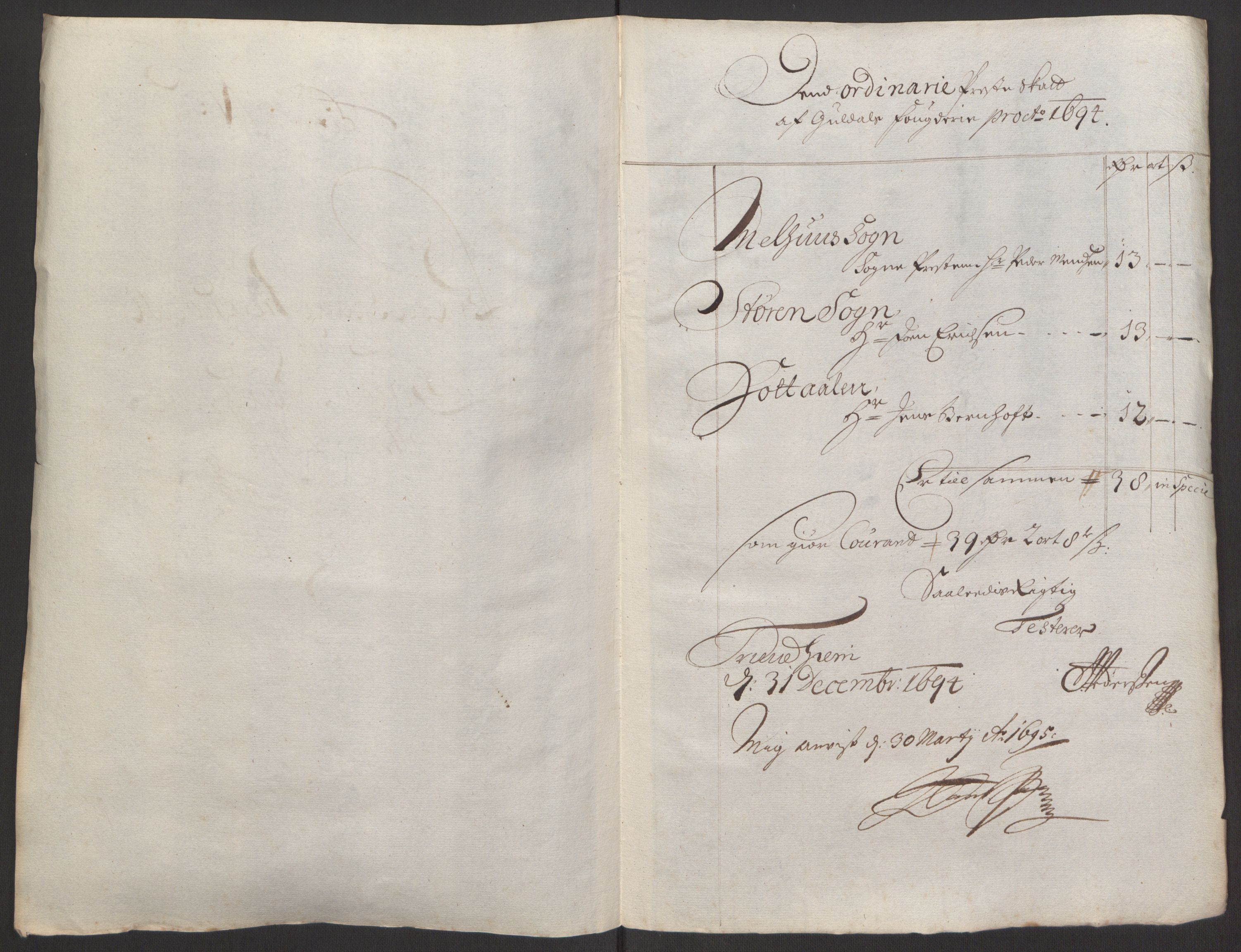 Rentekammeret inntil 1814, Reviderte regnskaper, Fogderegnskap, AV/RA-EA-4092/R60/L3944: Fogderegnskap Orkdal og Gauldal, 1694, s. 408