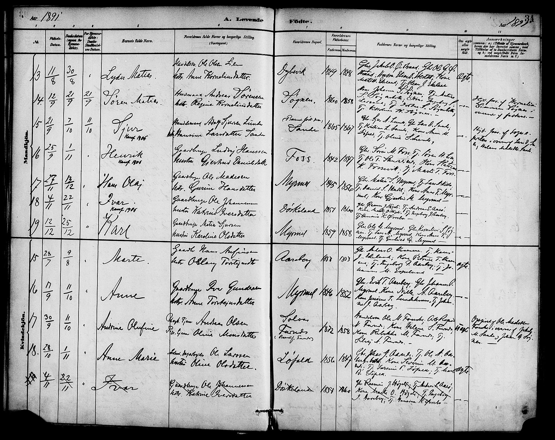 Gaular sokneprestembete, AV/SAB-A-80001/H/Haa: Ministerialbok nr. B 1, 1882-1897, s. 34
