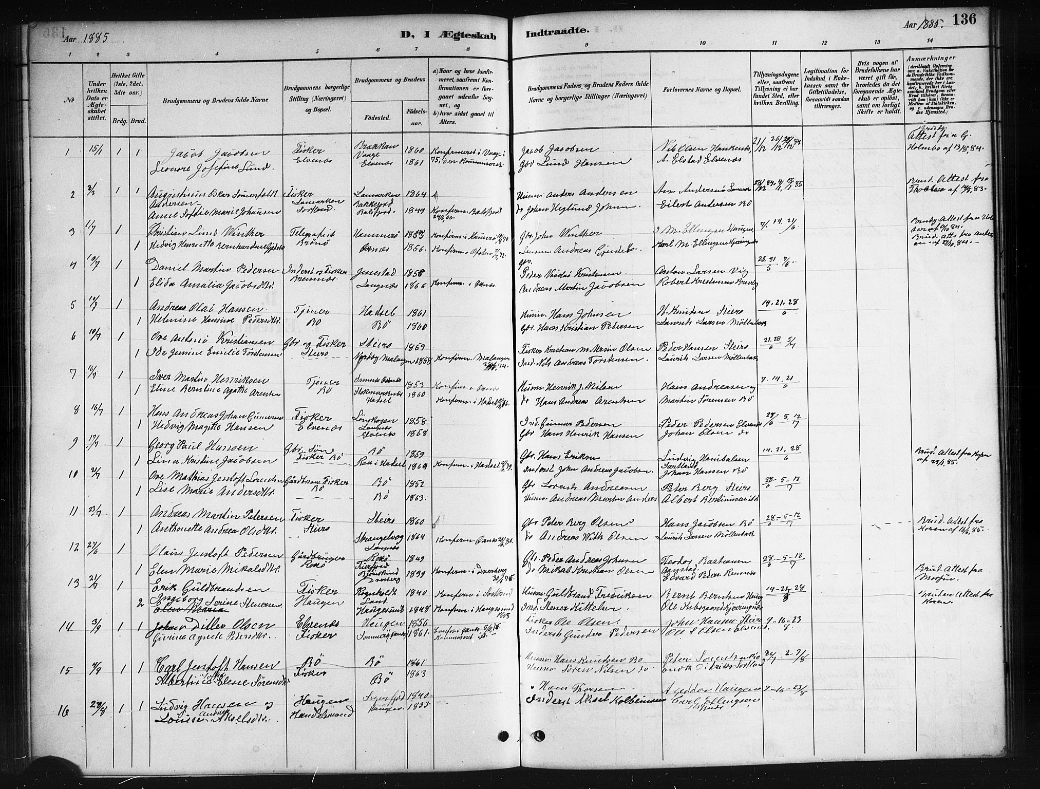 Ministerialprotokoller, klokkerbøker og fødselsregistre - Nordland, AV/SAT-A-1459/895/L1382: Klokkerbok nr. 895C04, 1885-1896, s. 136