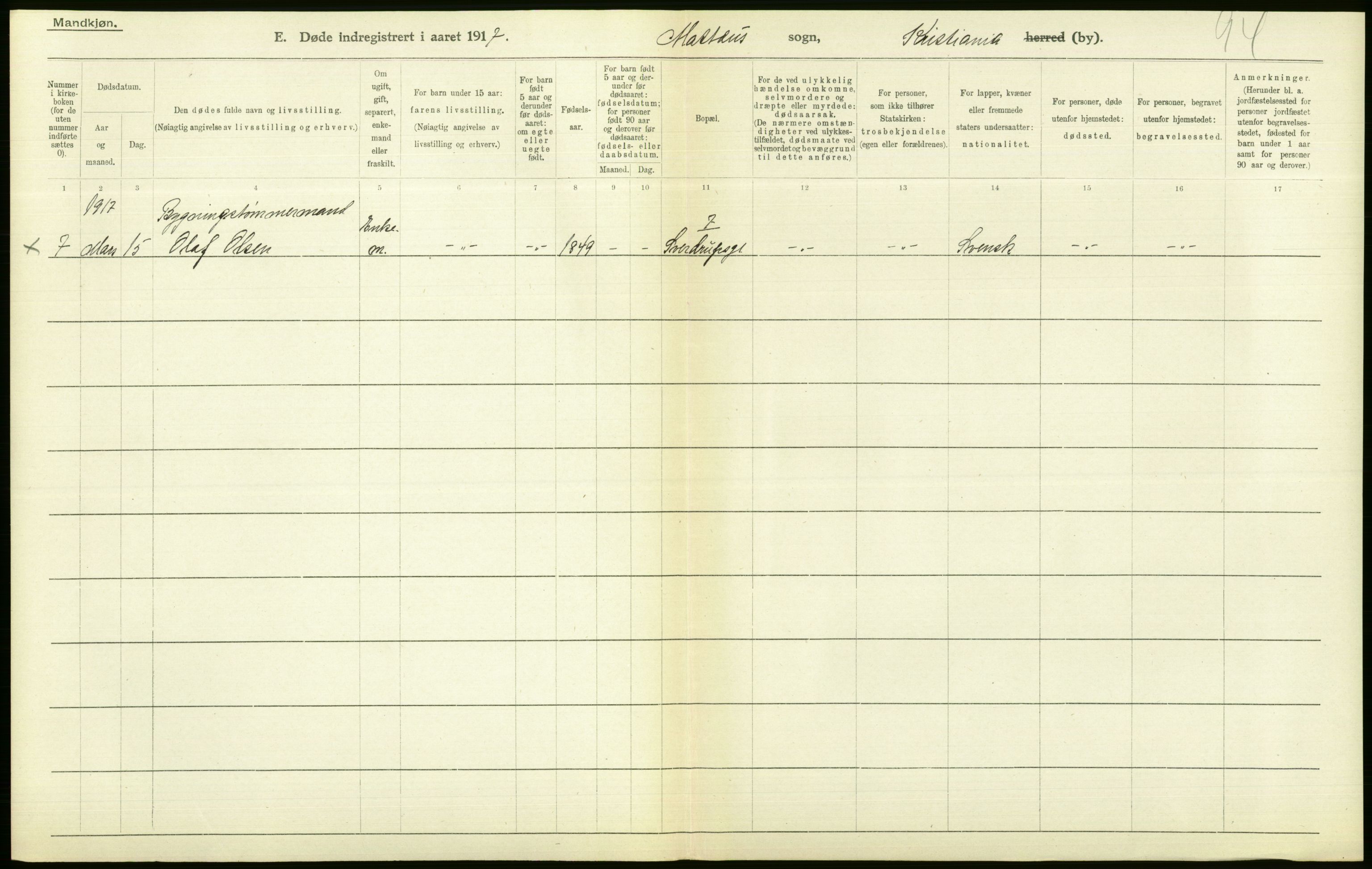 Statistisk sentralbyrå, Sosiodemografiske emner, Befolkning, AV/RA-S-2228/D/Df/Dfb/Dfbg/L0010: Kristiania: Døde, 1917, s. 342