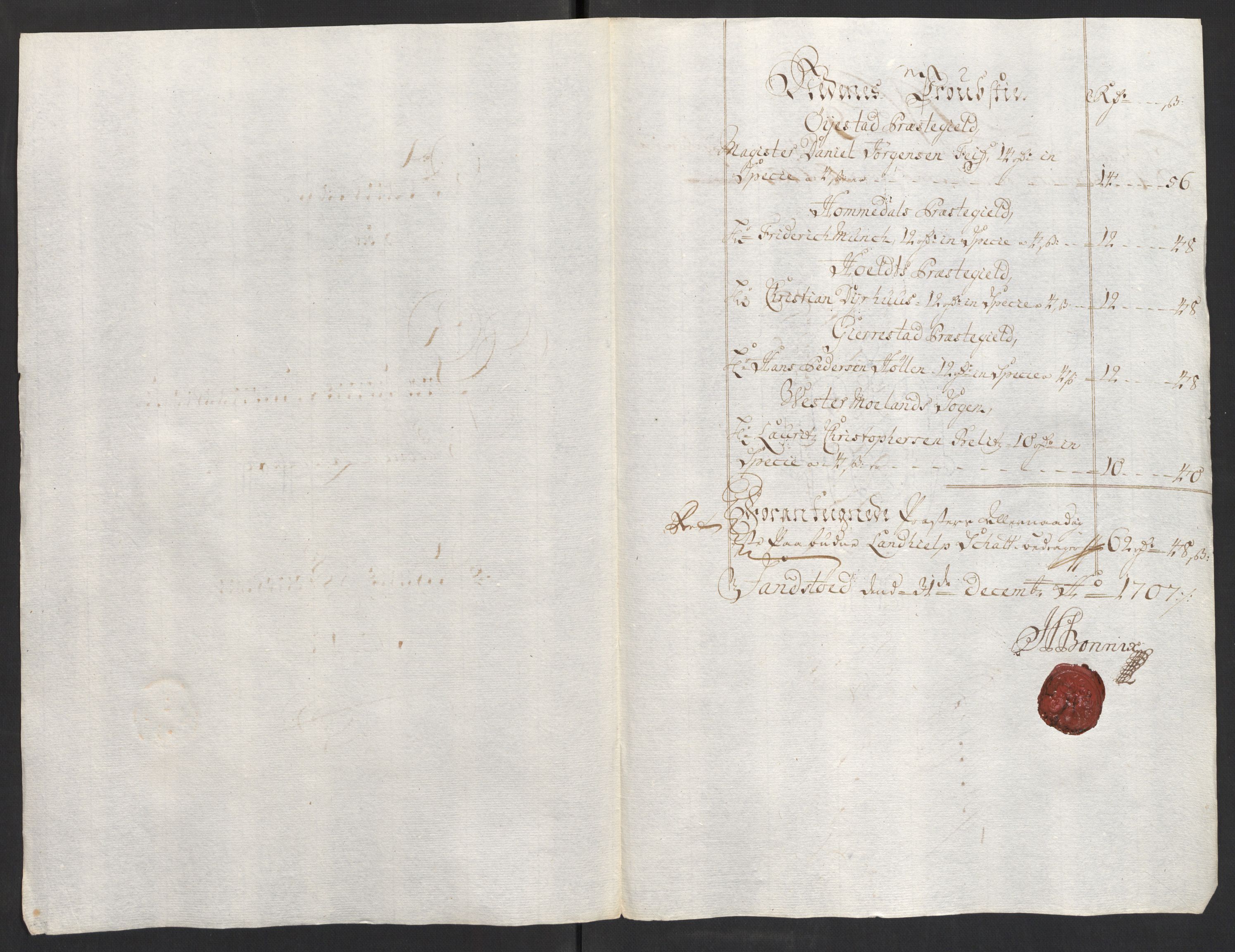 Rentekammeret inntil 1814, Reviderte regnskaper, Fogderegnskap, RA/EA-4092/R39/L2318: Fogderegnskap Nedenes, 1706-1709, s. 156