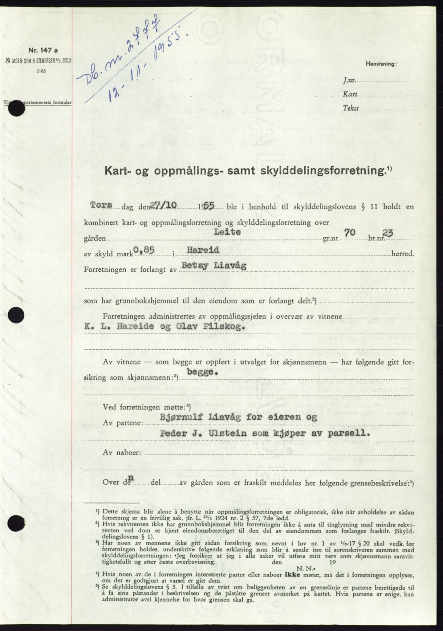 Søre Sunnmøre sorenskriveri, SAT/A-4122/1/2/2C/L0102: Pantebok nr. 28A, 1955-1956, Dagboknr: 2777/1955