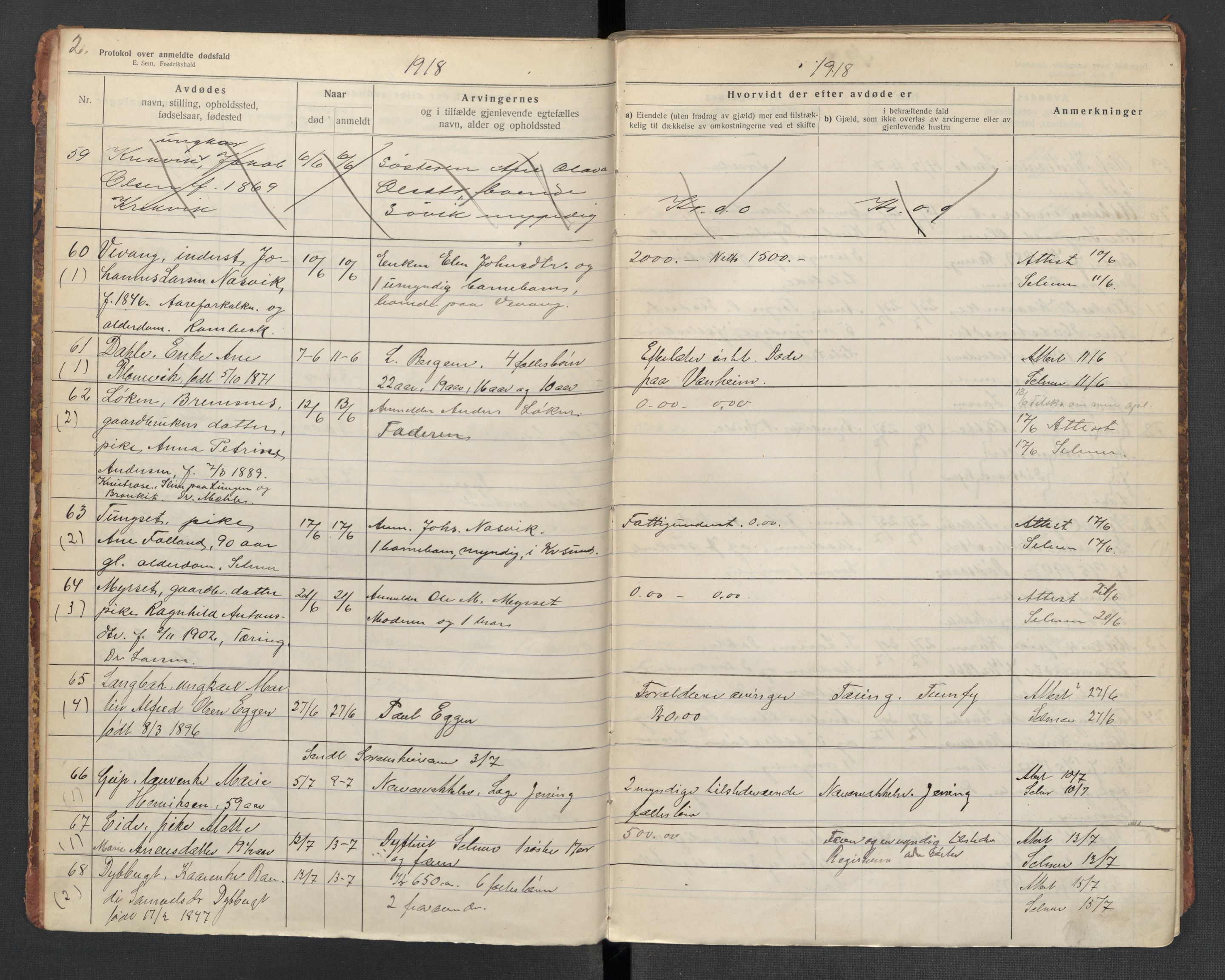 Kvernes lensmannskontor, AV/SAT-A-5876/1/2/L0038: Dødsfallsprotokoll, 1918-1924