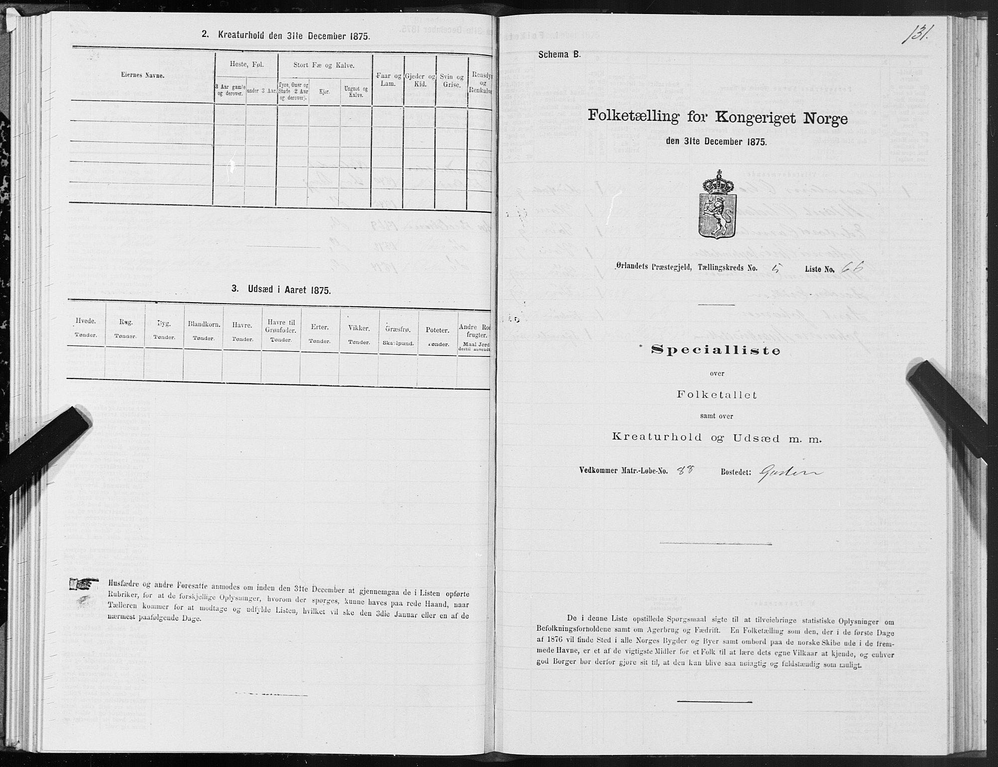 SAT, Folketelling 1875 for 1621P Ørland prestegjeld, 1875, s. 3131