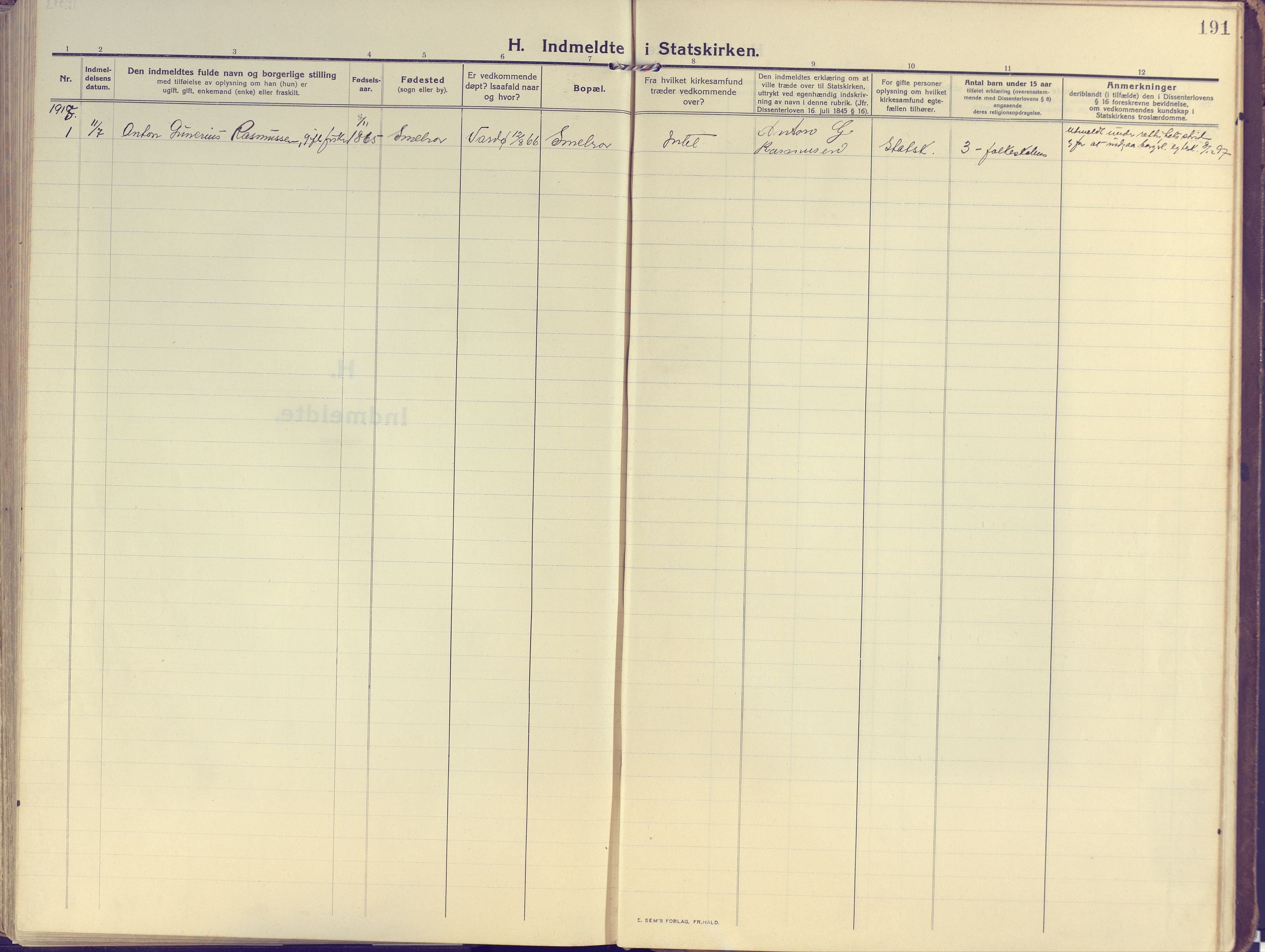 Vardø sokneprestkontor, AV/SATØ-S-1332/H/Ha/L0013kirke: Ministerialbok nr. 13, 1912-1928, s. 191