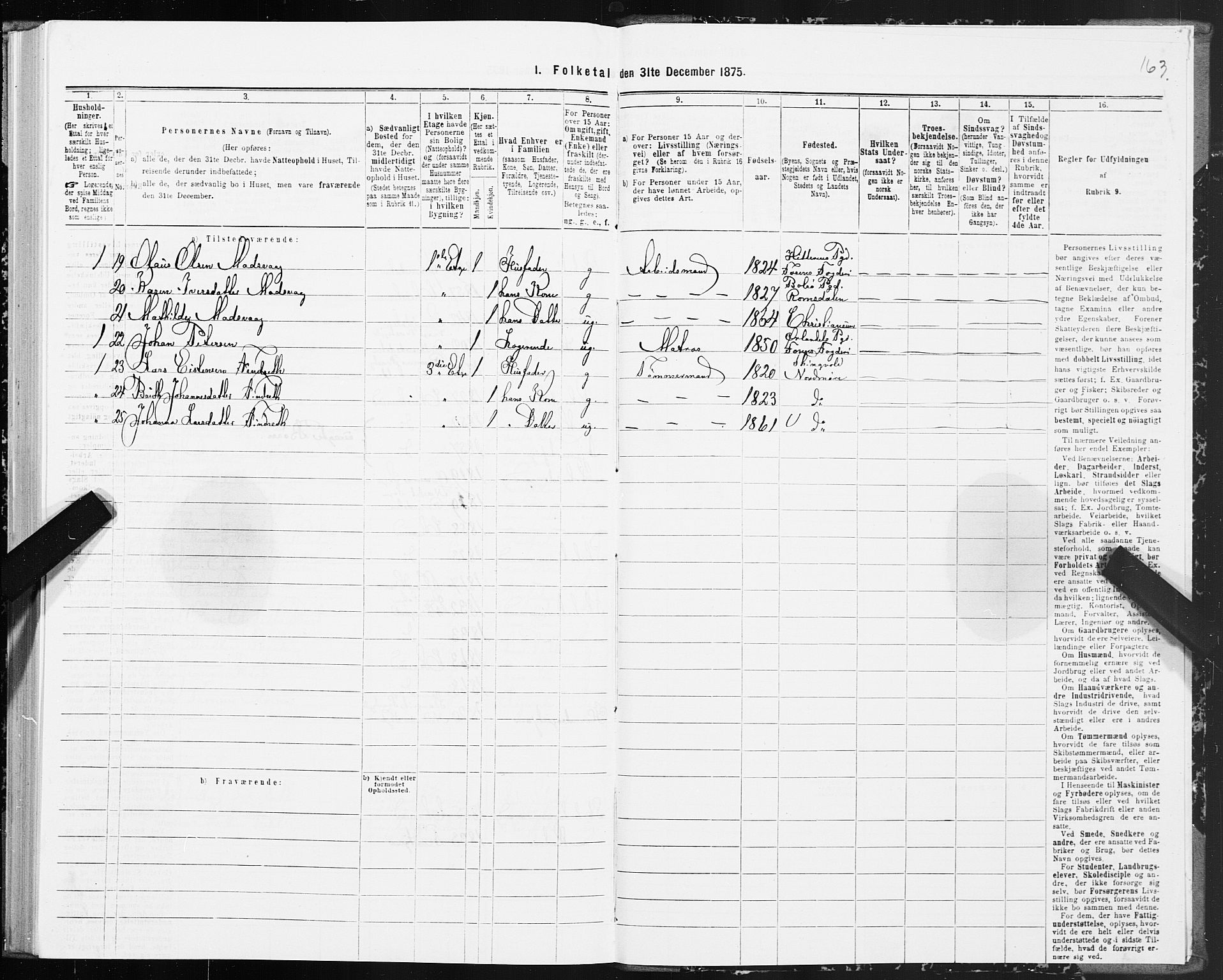 SAT, Folketelling 1875 for 1503B Kristiansund prestegjeld, Kristiansund kjøpstad, 1875, s. 1163