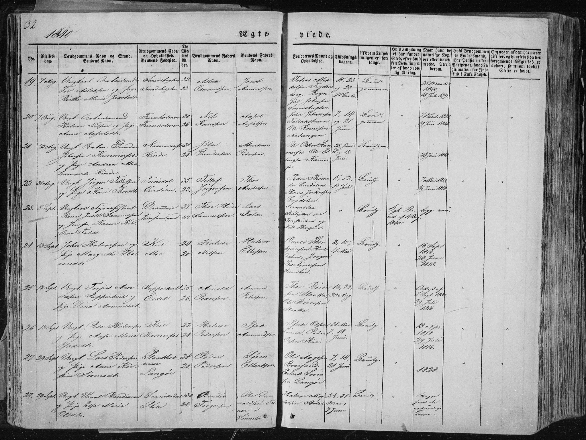Sannidal kirkebøker, AV/SAKO-A-296/F/Fa/L0007: Ministerialbok nr. 7, 1831-1854, s. 32