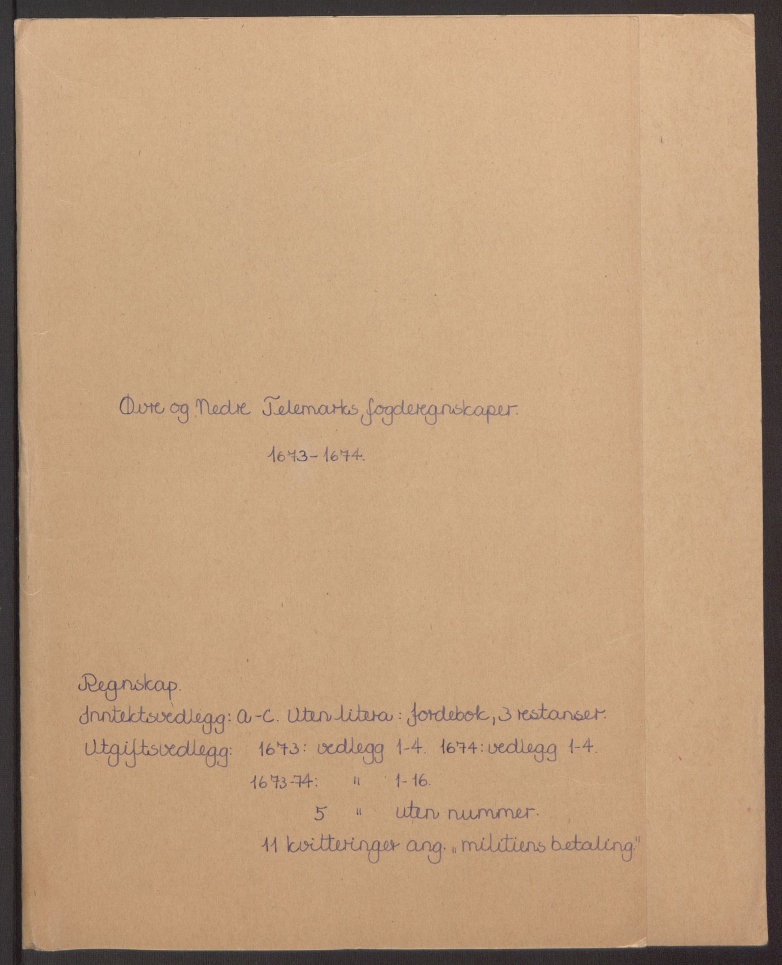 Rentekammeret inntil 1814, Reviderte regnskaper, Fogderegnskap, AV/RA-EA-4092/R35/L2061: Fogderegnskap Øvre og Nedre Telemark, 1673-1674, s. 2