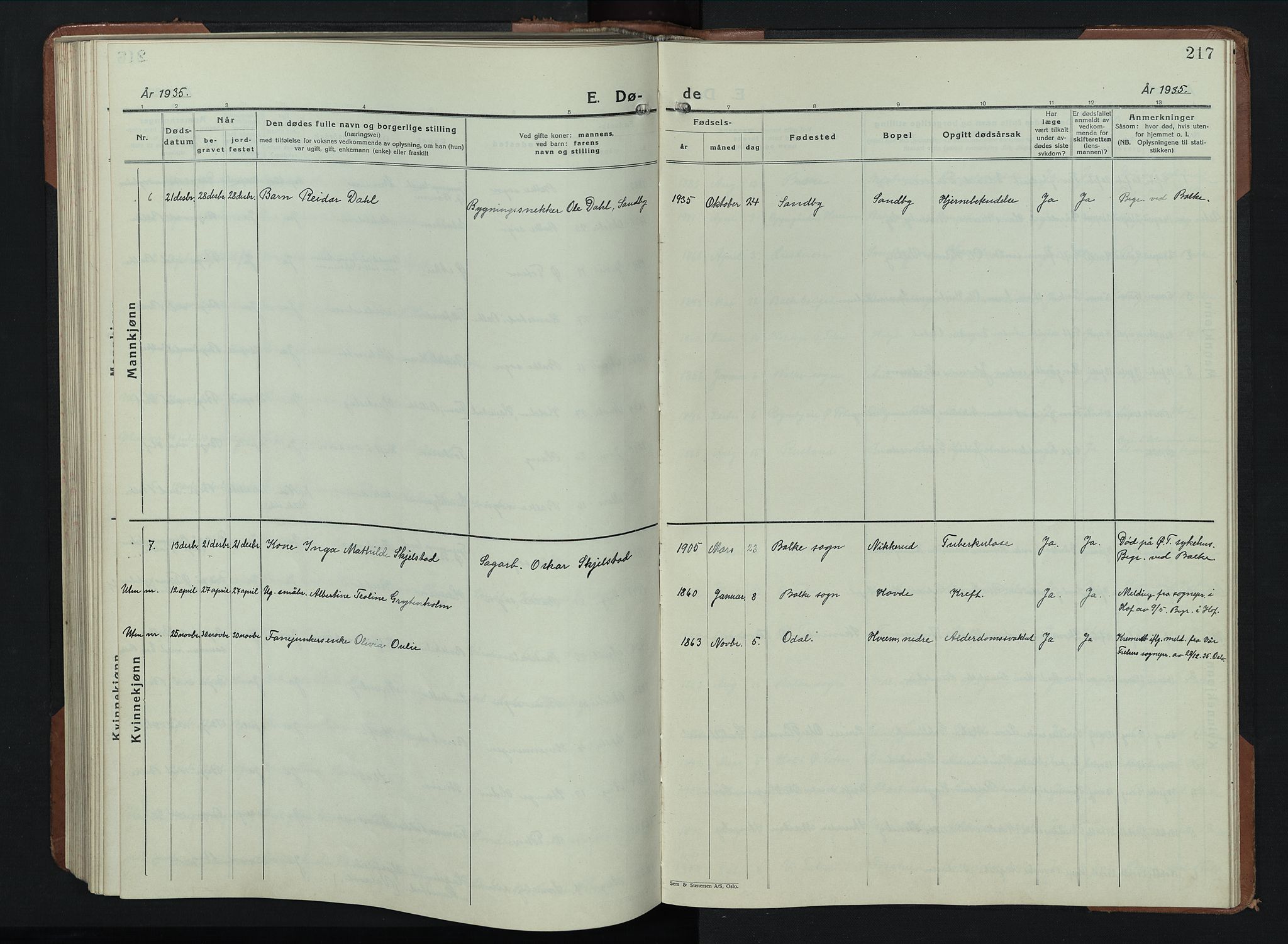 Balke prestekontor, AV/SAH-PREST-106/H/Ha/Hab/L0002: Klokkerbok nr. 2, 1929-1951, s. 217