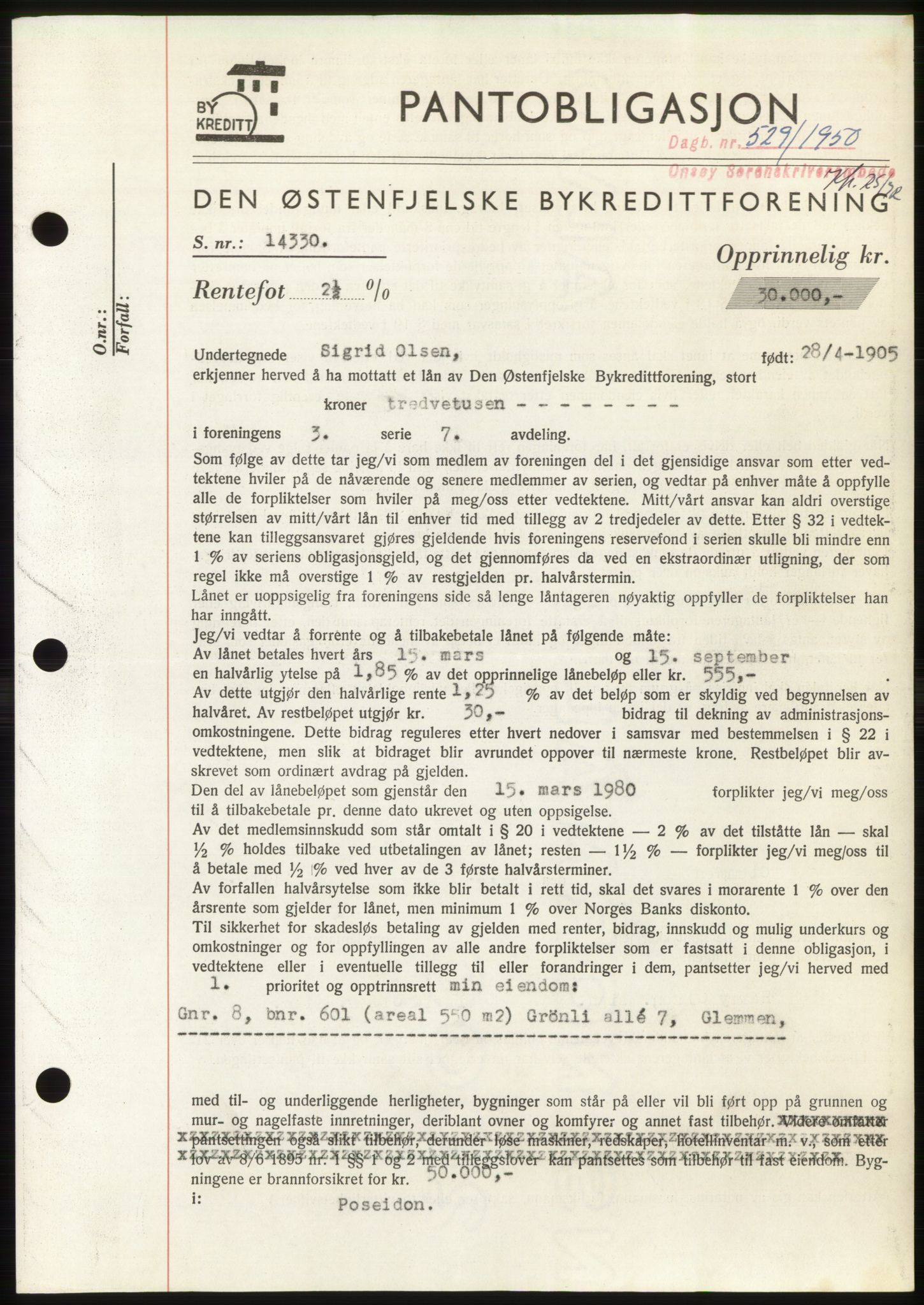 Onsøy sorenskriveri, SAO/A-10474/G/Ga/Gac/L0009: Pantebok nr. B 13-9, 1949-1950, Dagboknr: 529/1950