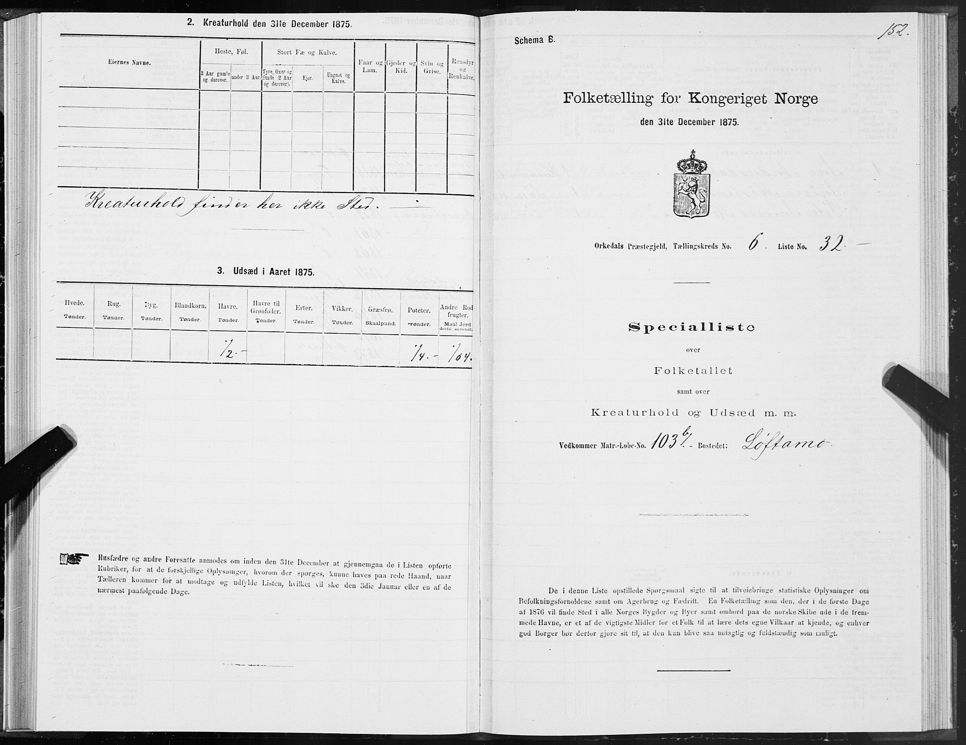 SAT, Folketelling 1875 for 1638P Orkdal prestegjeld, 1875, s. 3152