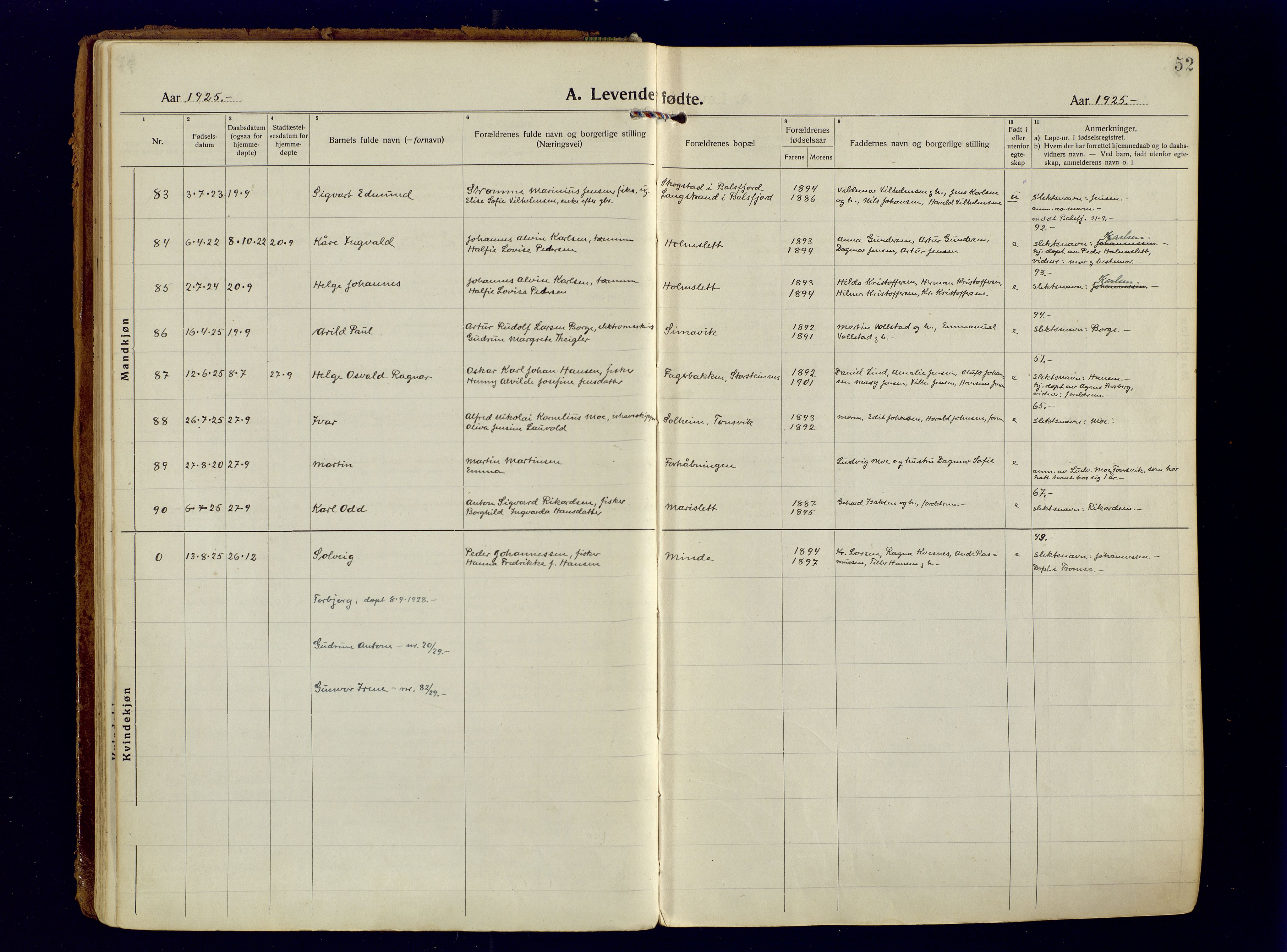 Tromsøysund sokneprestkontor, AV/SATØ-S-1304/G/Ga/L0009kirke: Ministerialbok nr. 9, 1922-1934, s. 52