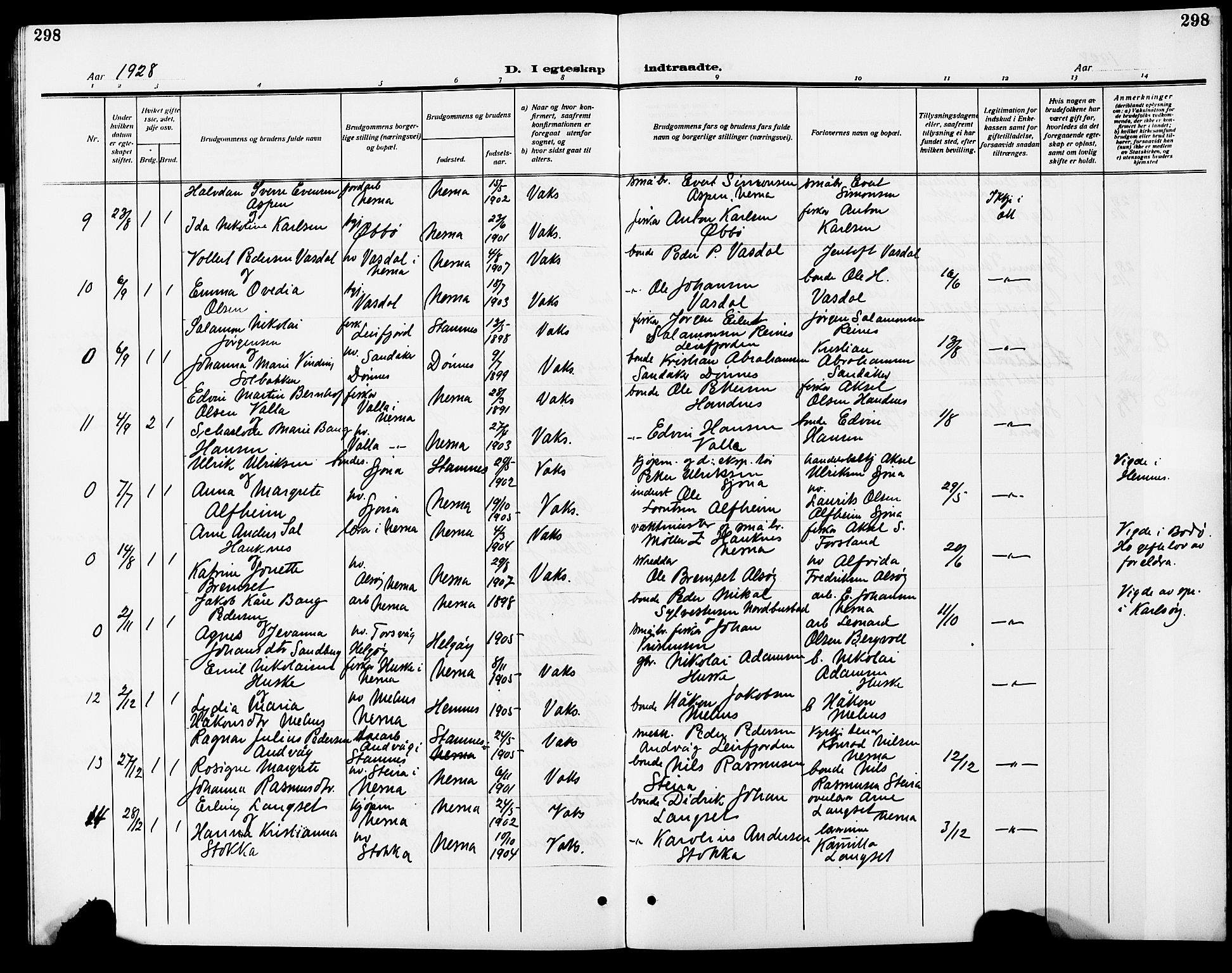 Ministerialprotokoller, klokkerbøker og fødselsregistre - Nordland, AV/SAT-A-1459/838/L0560: Klokkerbok nr. 838C07, 1910-1928, s. 298