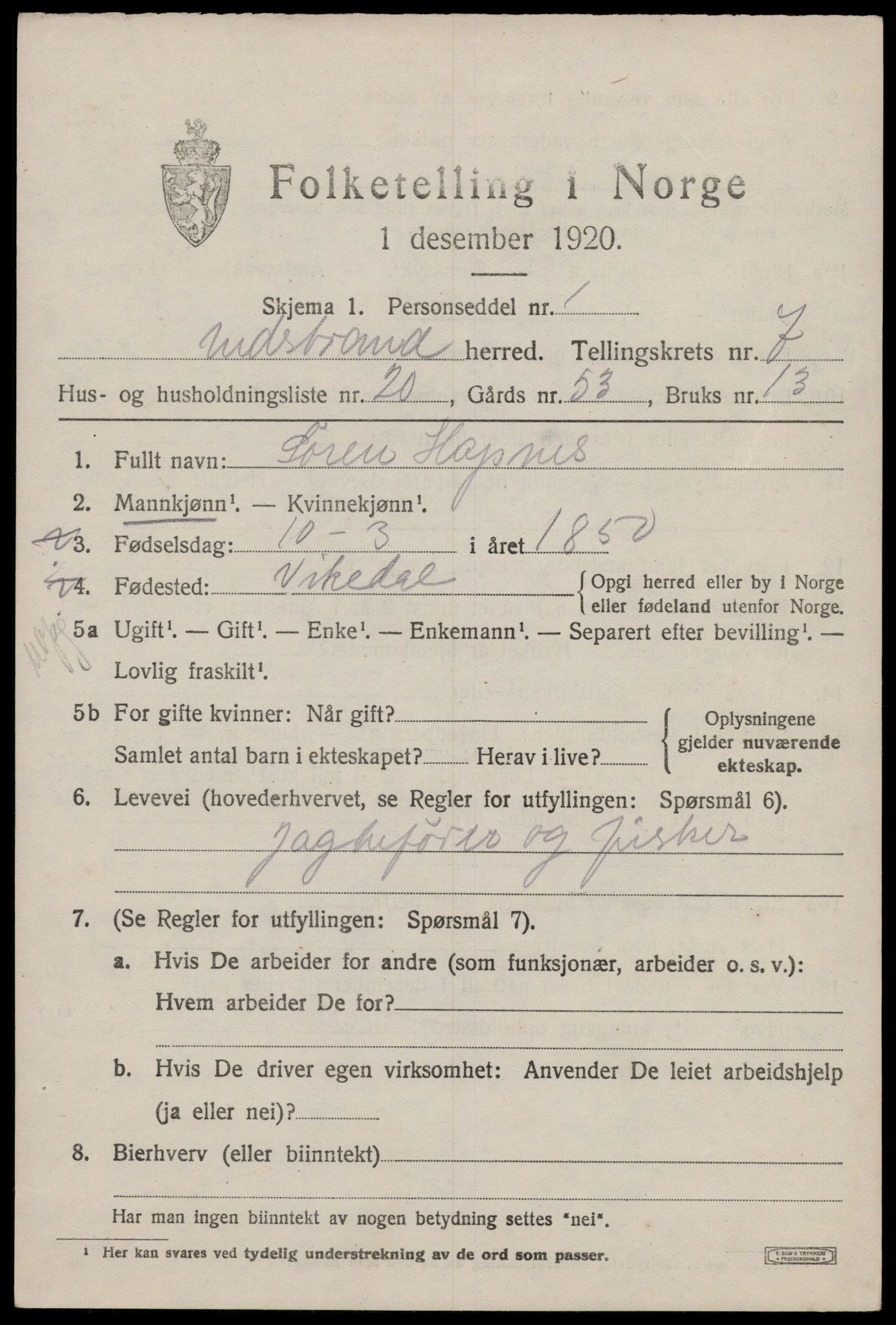 SAST, Folketelling 1920 for 1139 Nedstrand herred, 1920, s. 2763