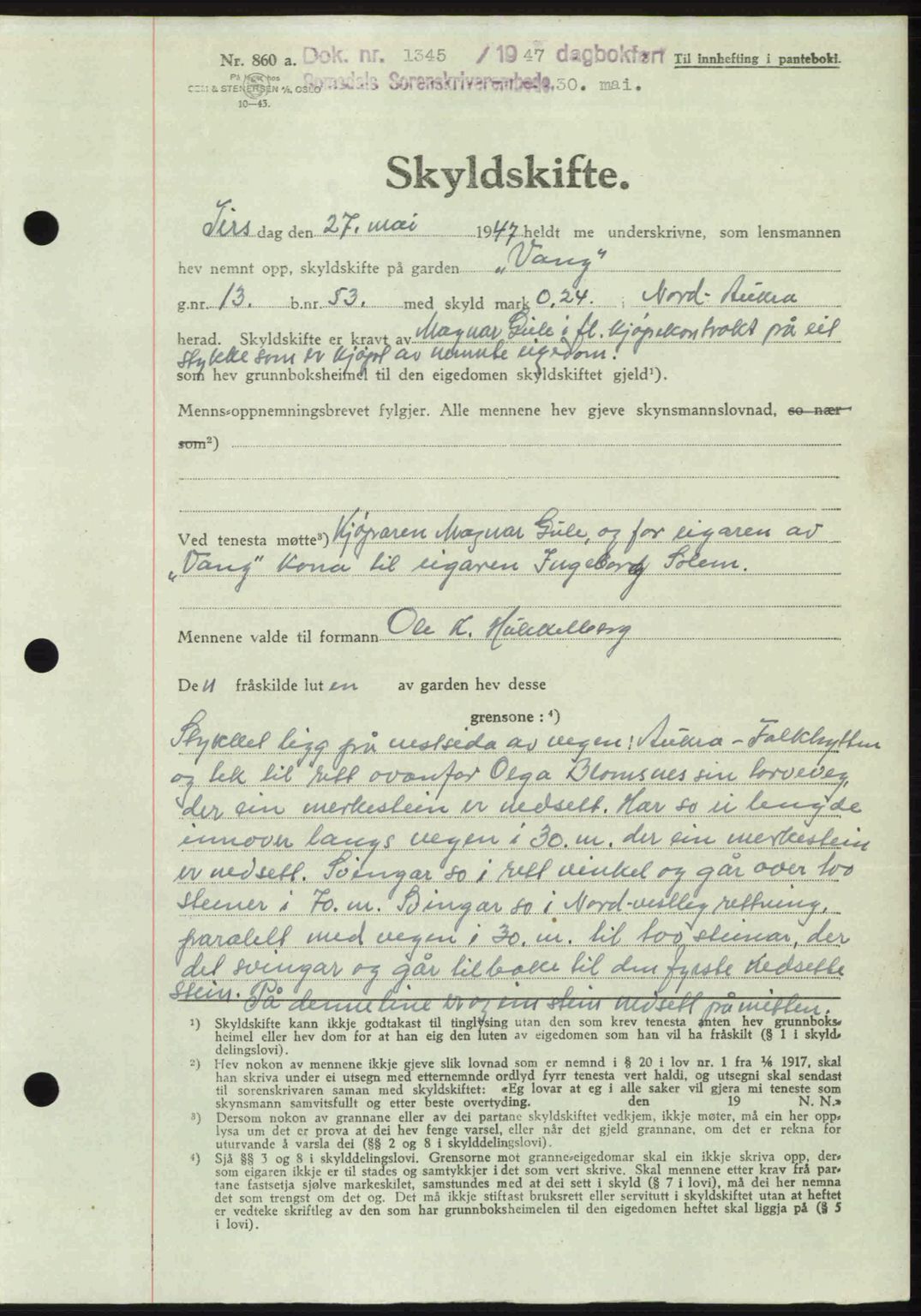 Romsdal sorenskriveri, AV/SAT-A-4149/1/2/2C: Pantebok nr. A23, 1947-1947, Dagboknr: 1345/1947