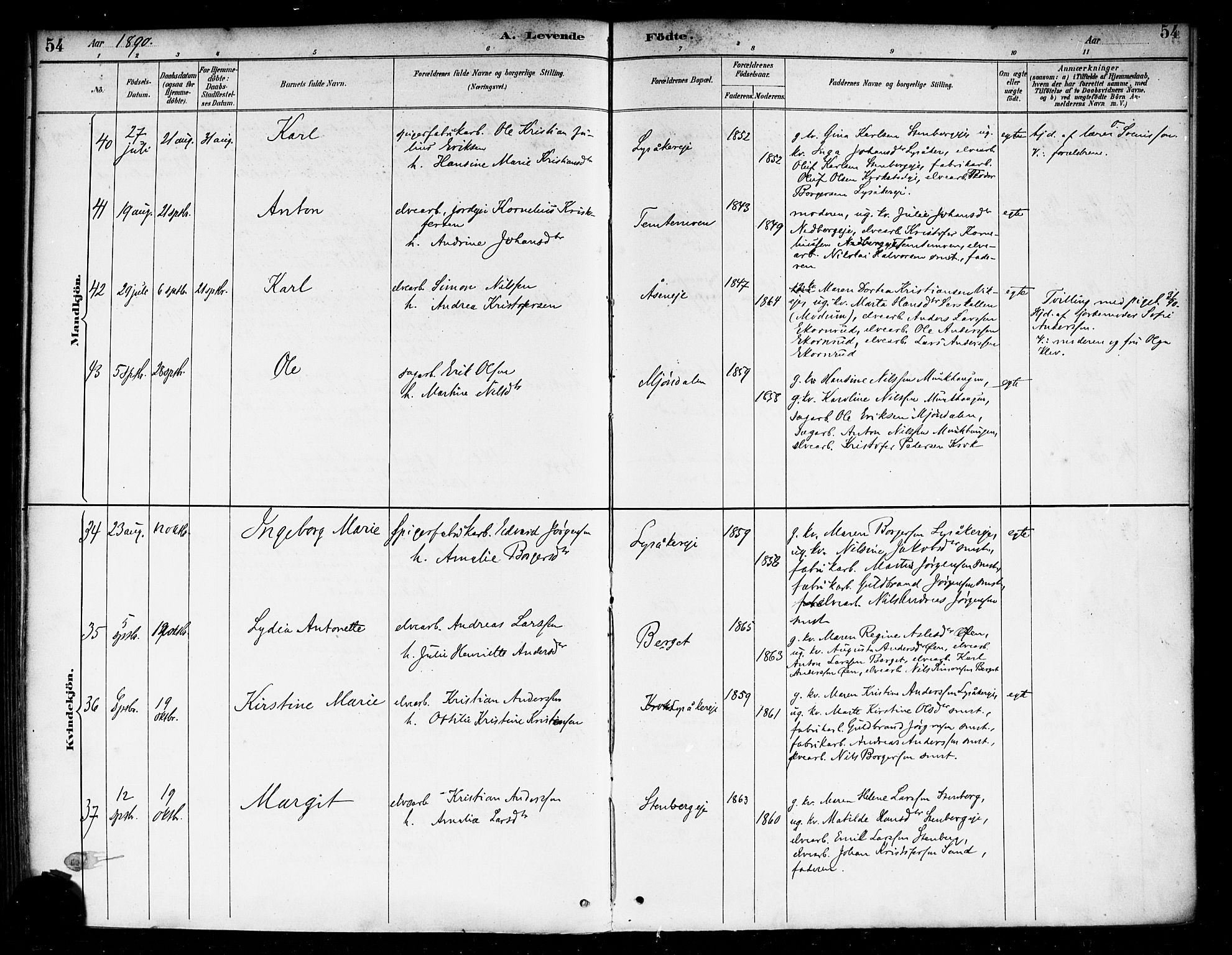 Nedre Eiker kirkebøker, AV/SAKO-A-612/F/Fa/L0003: Ministerialbok nr. 3, 1885-1892, s. 54